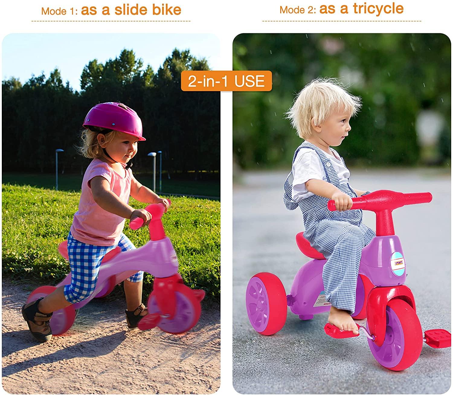 Toddler Tricycle Kids 3-Wheel Ride-on Toy Trike - Baby Balance Walker Slide Bike Bicycle with Foot Pedals for kids, Rose red - Bosonshop