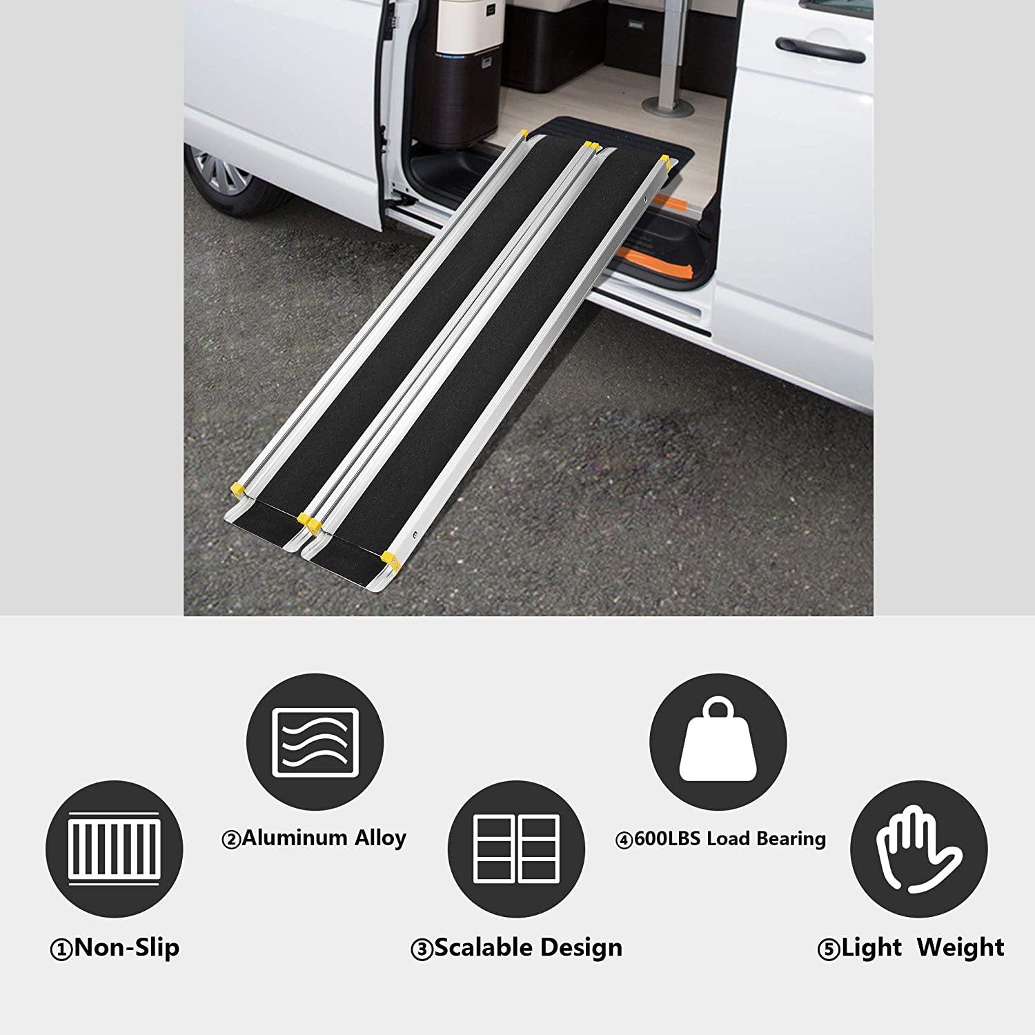 7Ft Portable Wheelchair Ramp Aluminum(19LBS), Retractable, Lightweight, Skidproof PVC Carpeted, for Doorways, Stairs, Mobility Scooter, Porch - Bosonshop