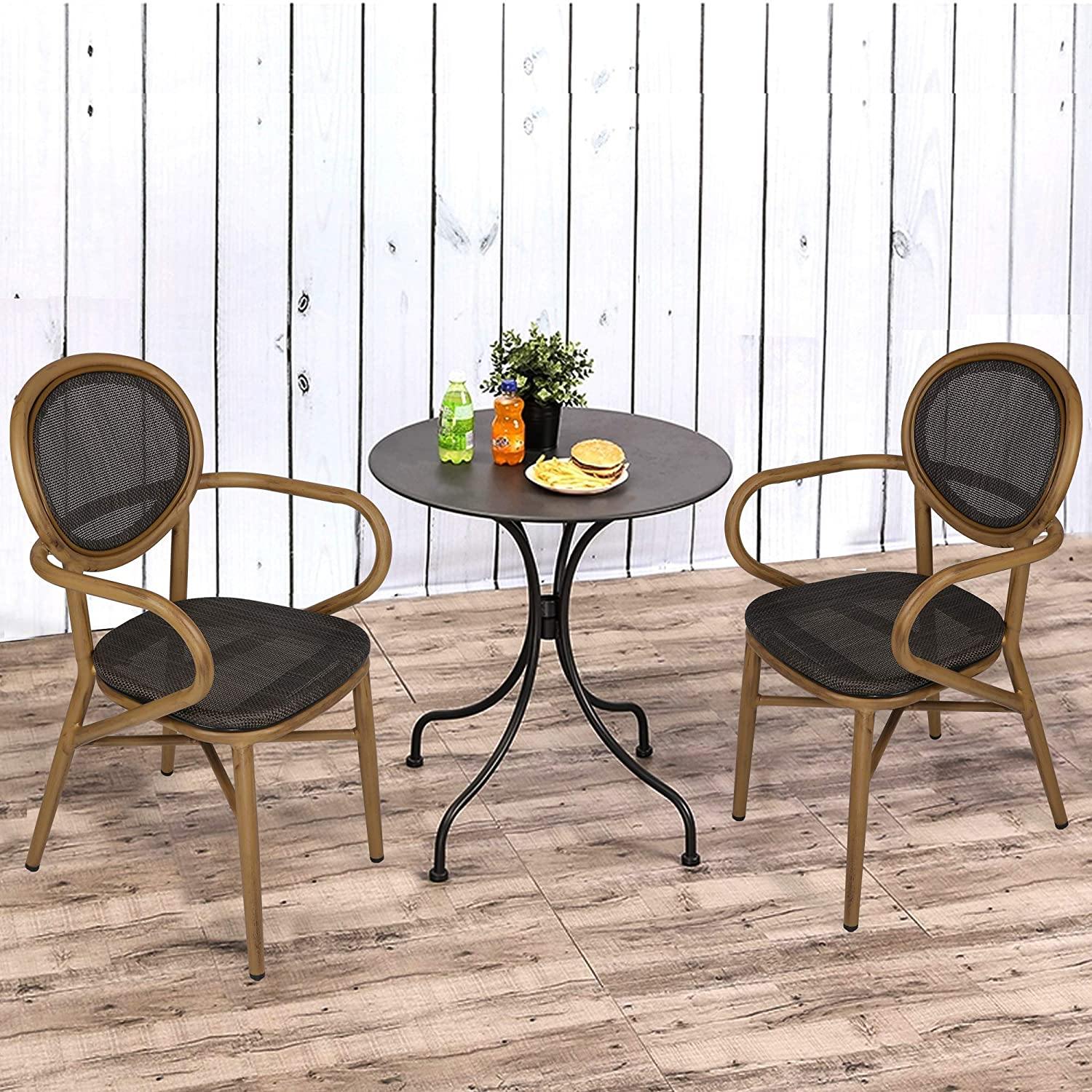 Outdoor Rattan Leisure Chairs Garden Patio Chair Set, Metal Chair Frame with Textilene Seat, Set of 4, Armless - Bosonshop