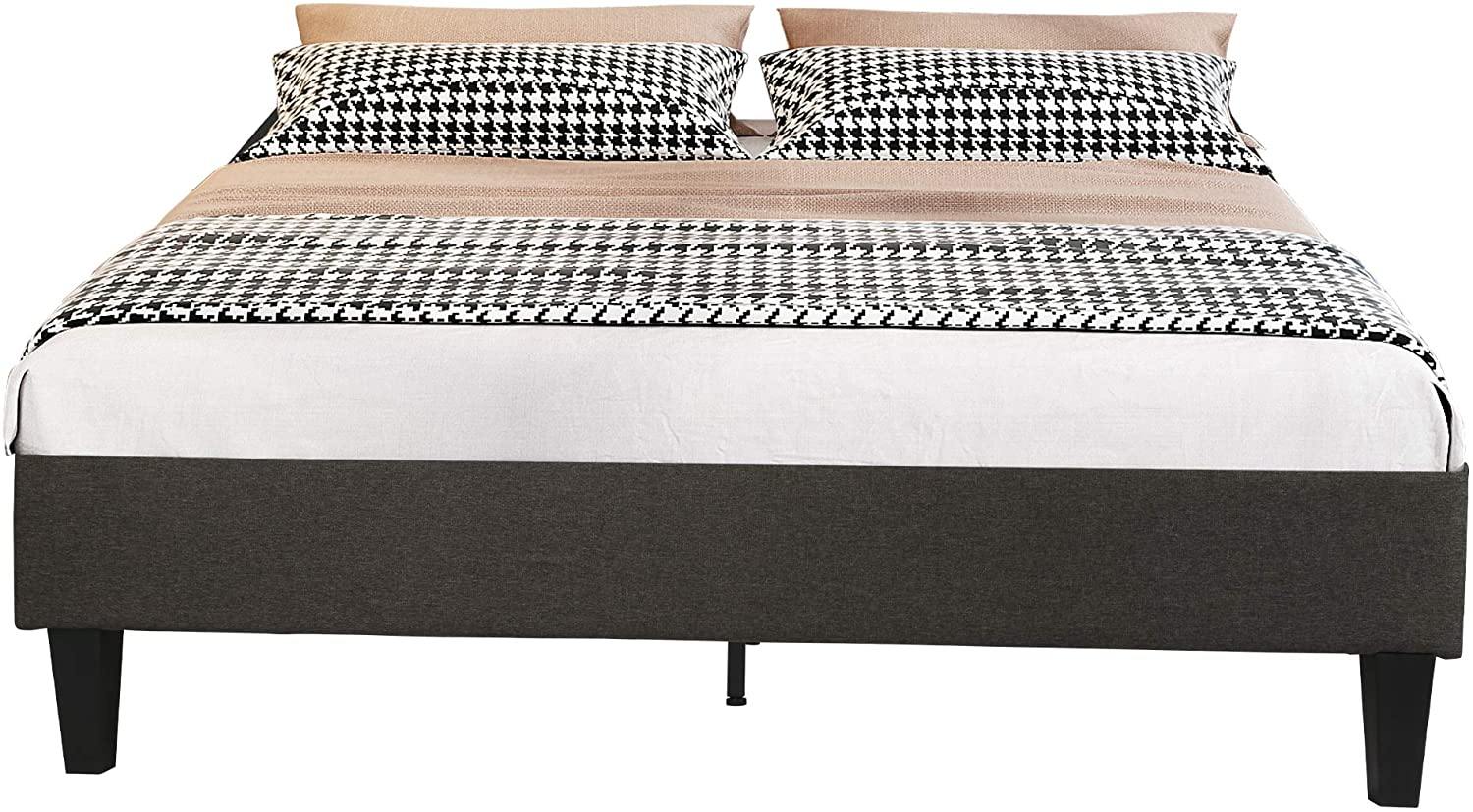 14 Inch Upholstered Platform Bed Frame Mattress Foundation with Wood Slat Support No Box Spring Needed Dark Gray (Full) - Bosonshop