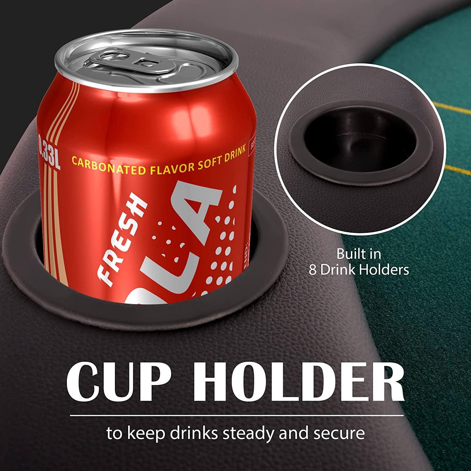 Poker Table Folding Casino Poker Table 8 Players Round Card Table with 8 Plastic Cup Holder Casino-Grade Felt Surface for Blackjack - Bosonshop