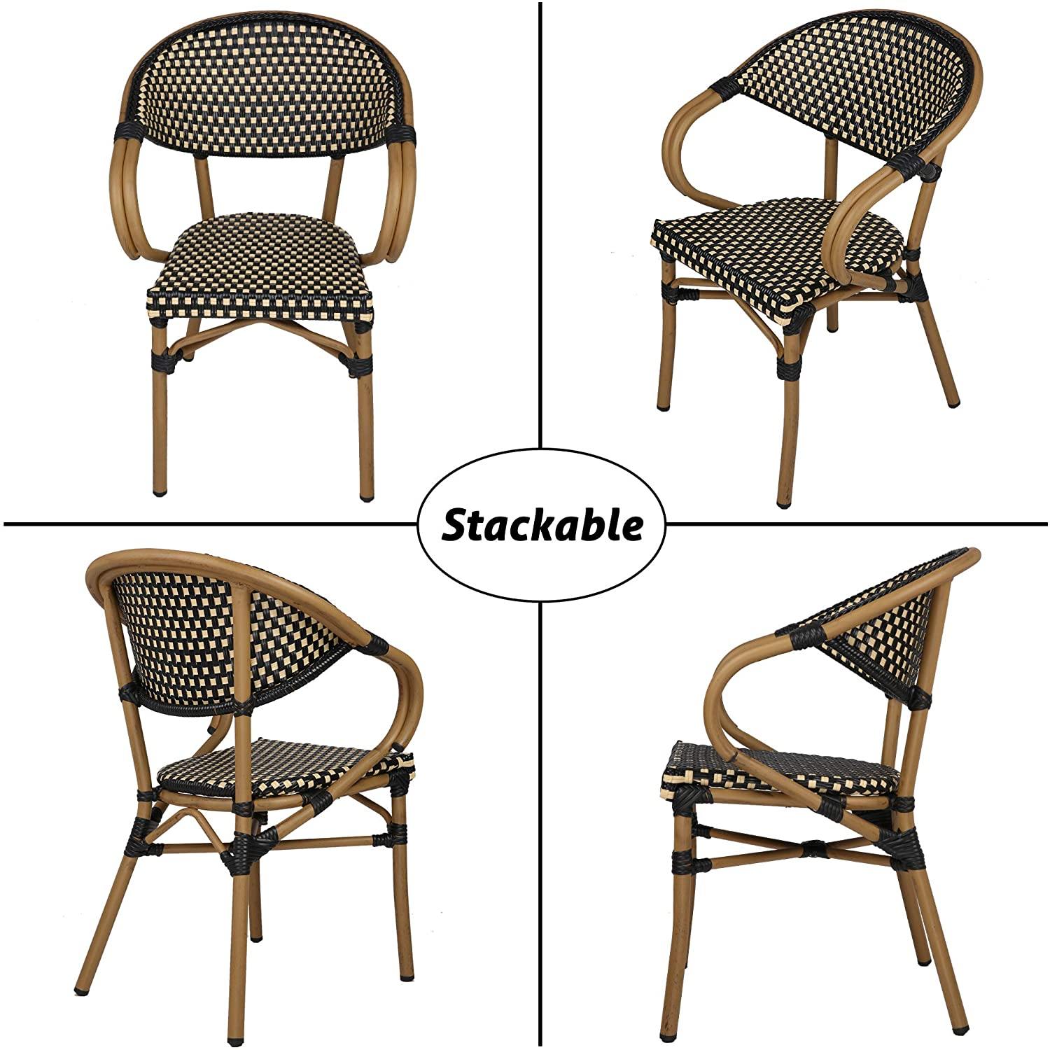 Stackable Outdoor Patio Dining Chairs Set of 4 Aluminum Frame Balcony Wicker Furniture Chair - Bosonshop