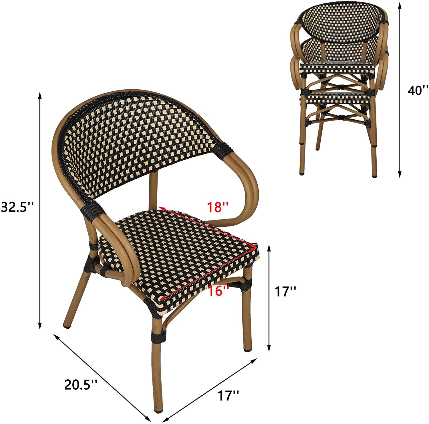 Stackable Outdoor Patio Dining Chairs Set of 4 Aluminum Frame Balcony Wicker Furniture Chair - Bosonshop