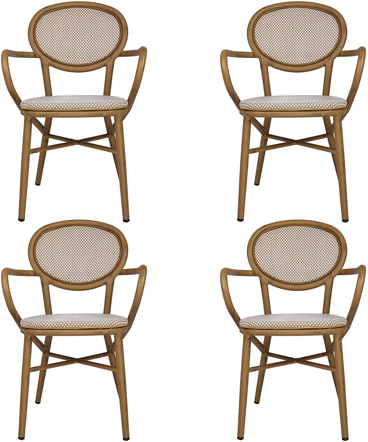 Outdoor Rattan Leisure Chairs Garden Patio Chair Set, Metal Chair Frame with Textilene Seat, Set of 4, Armless - Bosonshop