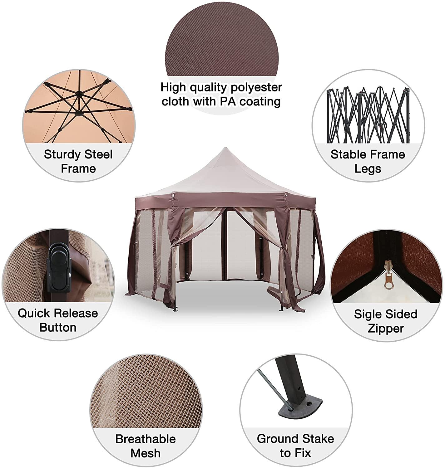 12' x 12' Outdoor Metal Patio Gazebo with Mosquito Netting Pop up Canopy Tent with Iron Frame - Bosonshop