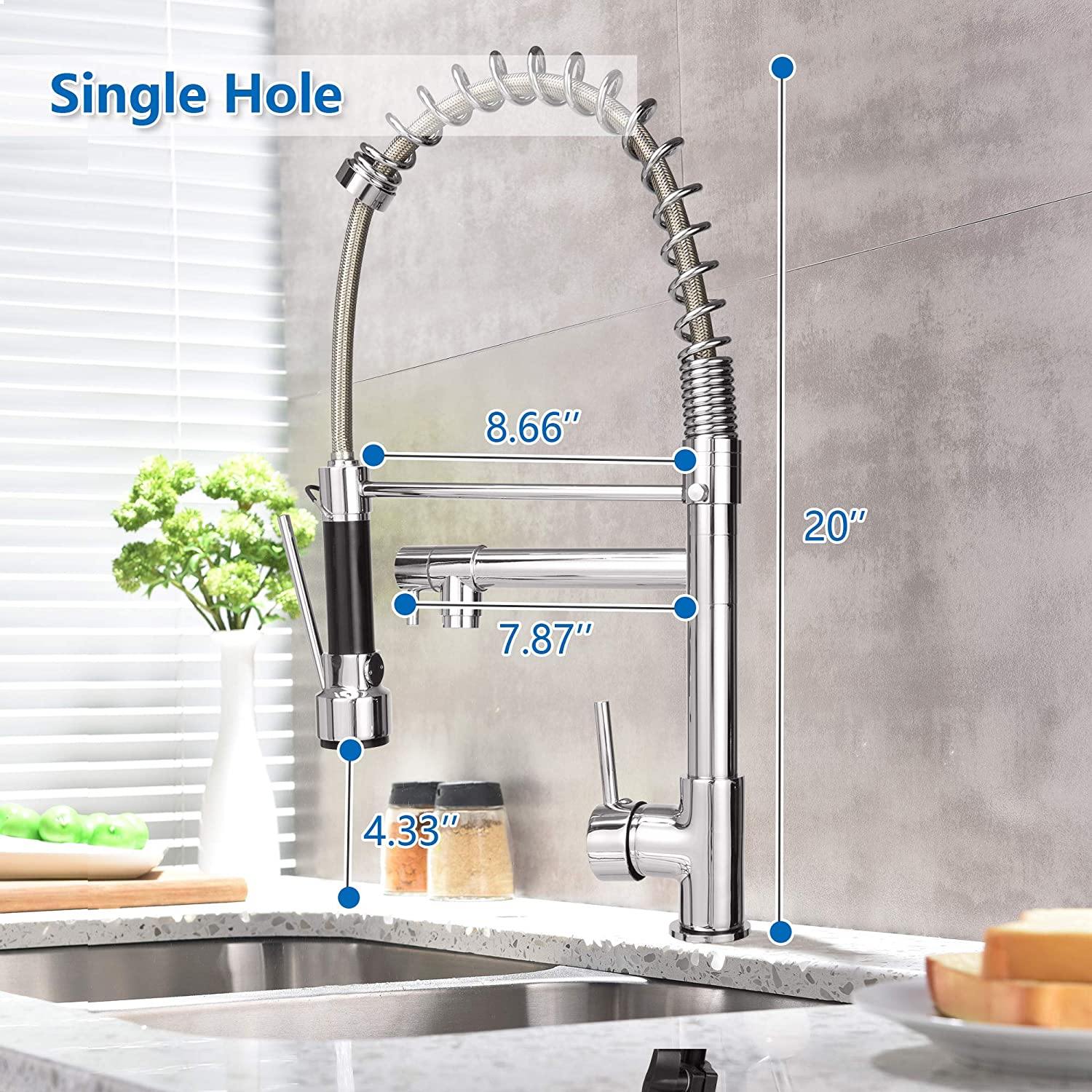 Single-Handle Pull-Down Sprayer Kitchen Faucet, High Arc Stainless Steel, 360 Swivel Single Handle Single Hole Spring Sink Faucet, Chrome - Bosonshop