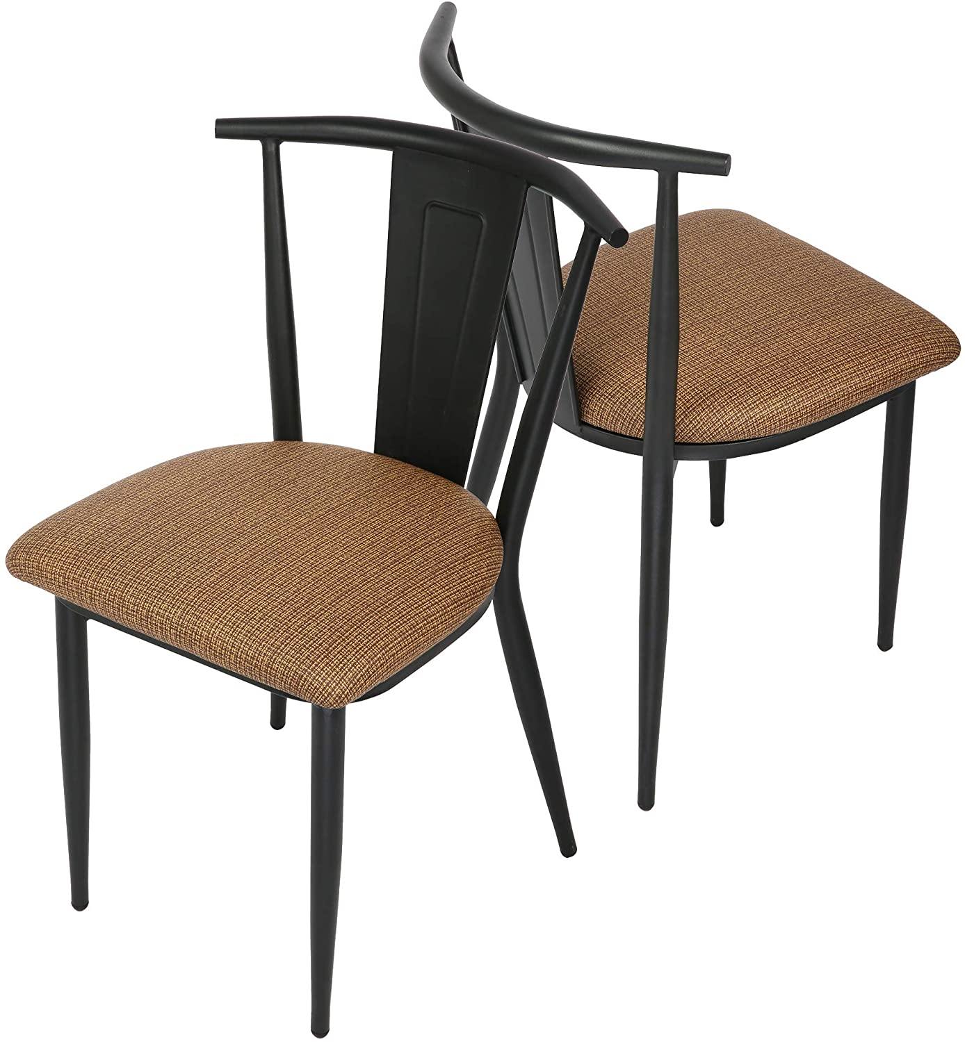 Vintage Kitchen Chair Set, Metal Frame Dining Chair Set of 2, Industrial Side Chair Upholstered Chair, Brown - Bosonshop