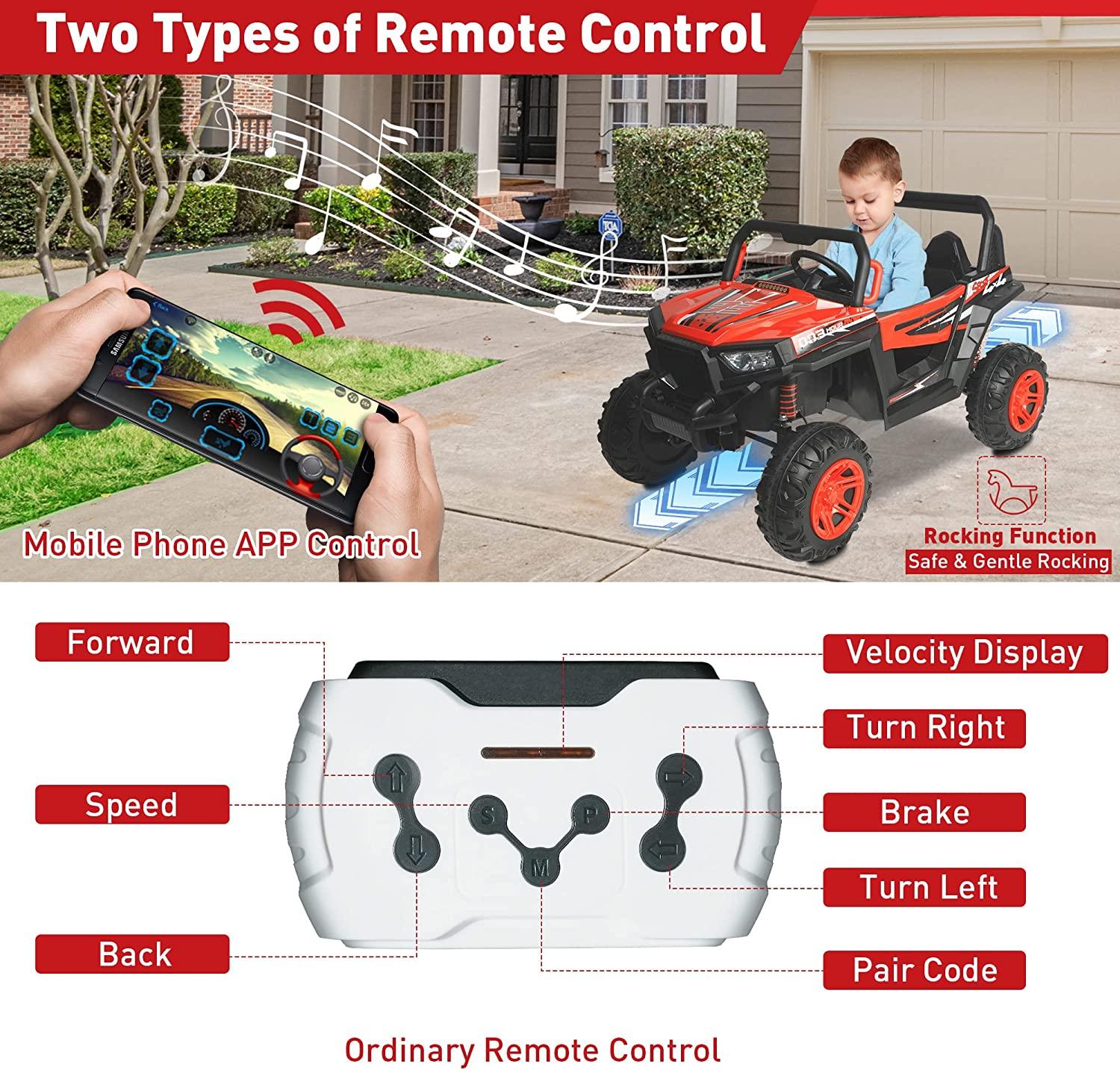 2 Seater Ride On Car Truck 12V Battery Powered Electric Vehicle with Parent Remote Control 4WD Kids Electric Car with Bluetooth, Music, USB, LED Lights 3 Speed Modes for Boys Girls - Bosonshop