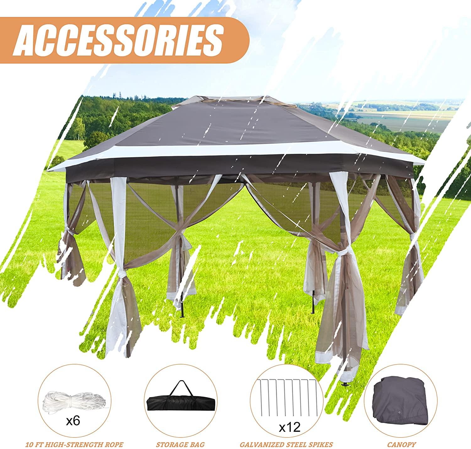 12Ft Outdoor Metal Patio Pop-Up Gazebo with Mesh Nettings for Parties and Outdoor Activities - Bosonshop