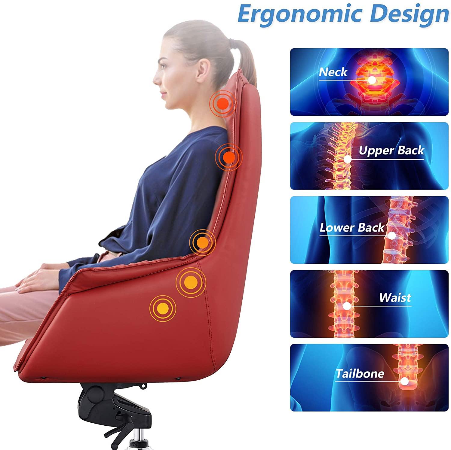 High Back Office Chair, PU Upholstered Modern Office Chair, Soft Thick Pad & Tiltable Back, Easy to Assemble, Red - Bosonshop