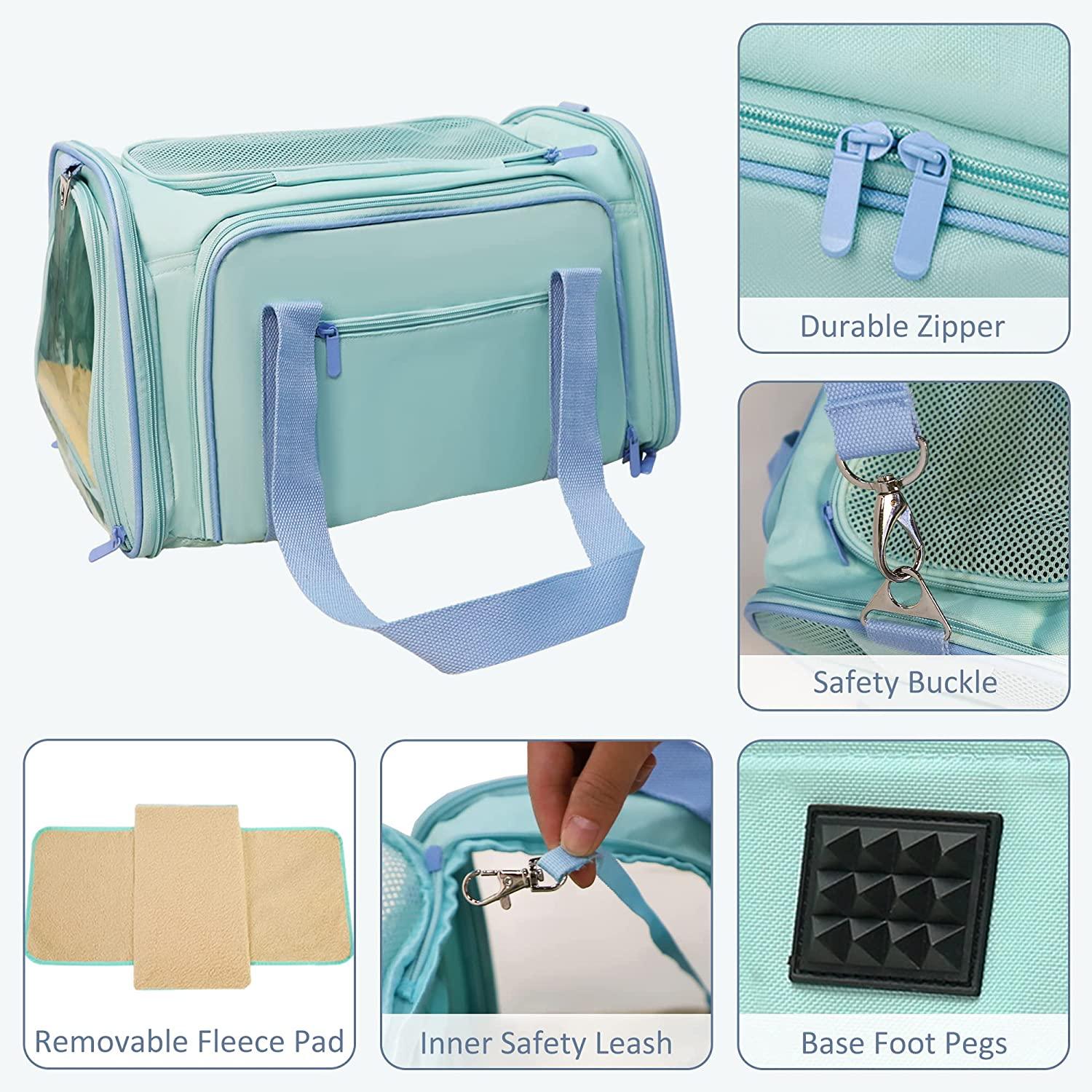 Cupets Double Expandable Airline Approved Soft Sided Pet Carrier, Mint Green - Bosonshop