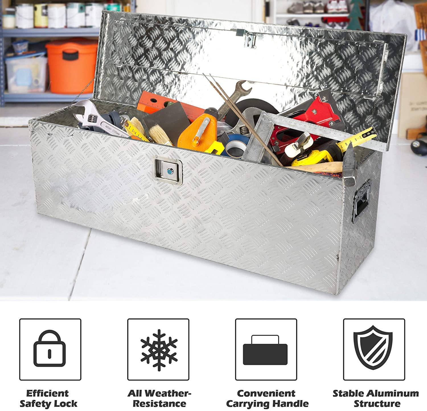 48" x 15" Aluminum Tool Box, Truck Trailer Pickup Tool Box w/Lock & Side Handles, Lightweight Truck Bed Storage Organizer w/2 Keys, Silver - Bosonshop