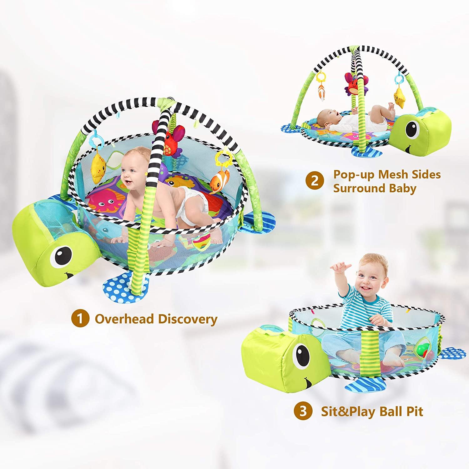 Baby Activity Gym & Ball Pit 3-in-1 Baby Playmat for Tummy Time Activity Center for Infants Toddlers with 30 Balls and 4 Linkable Toys - Bosonshop