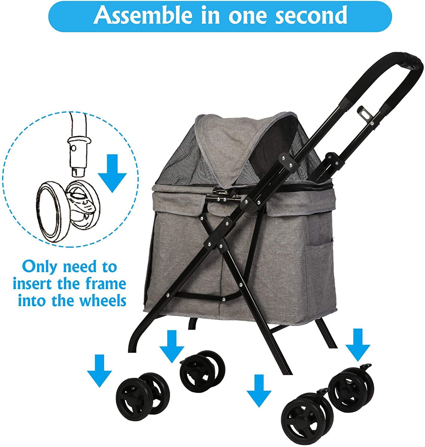 Luxury 4 Wheels Folding Pet Stroller for Medium Dogs Cats - Bosonshop