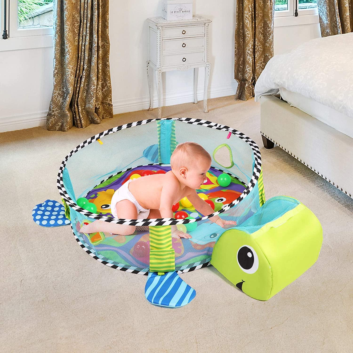 Baby Activity Gym & Ball Pit 3-in-1 Baby Playmat for Tummy Time Activity Center for Infants Toddlers with 30 Balls and 4 Linkable Toys - Bosonshop