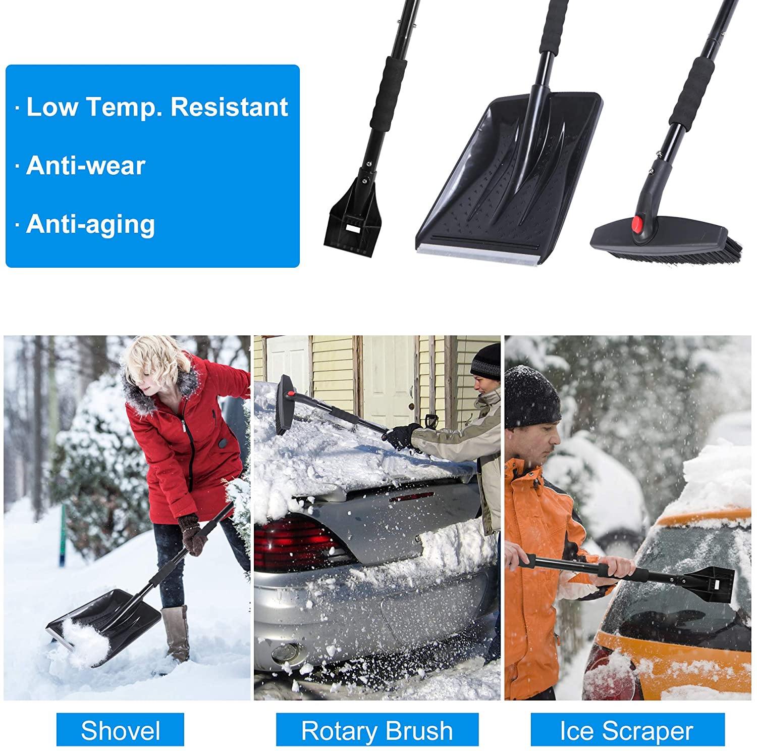 Snow Shovel Kit with Ice Scraper, 3-in-1 Adjustable Emergency Snow Shovel Removal Set for Car, Camping and Outdoor - Bosonshop