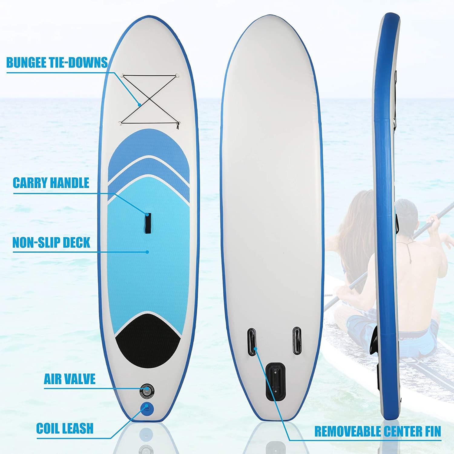 Inflatable Stand Up Paddle Board W SUP Accessories & Backpack Leash Double Action Hand Pump Repair Kit for Youth & Adult - Bosonshop