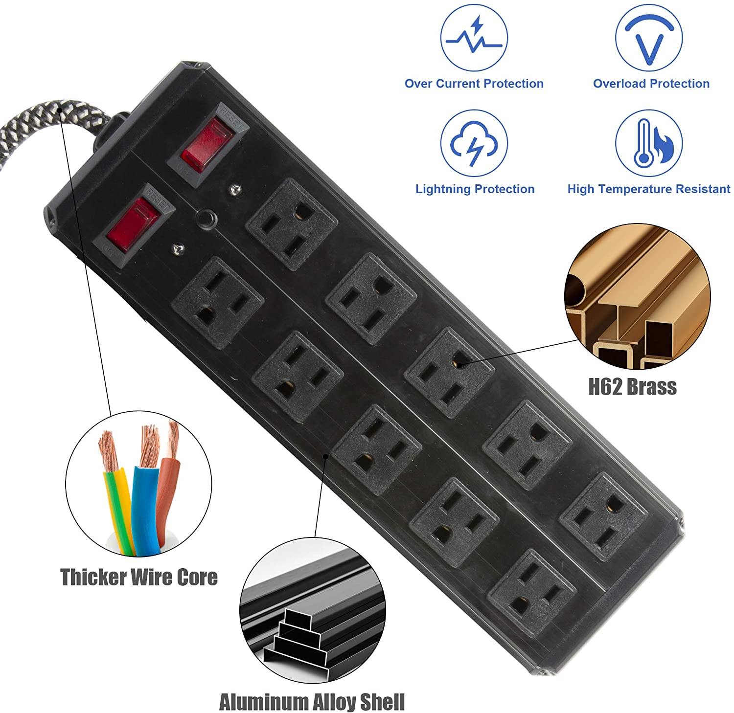 Surge Protector Power Strip with Outlets  Ports 6-Foot Cord for Home, Office -Black - Bosonshop