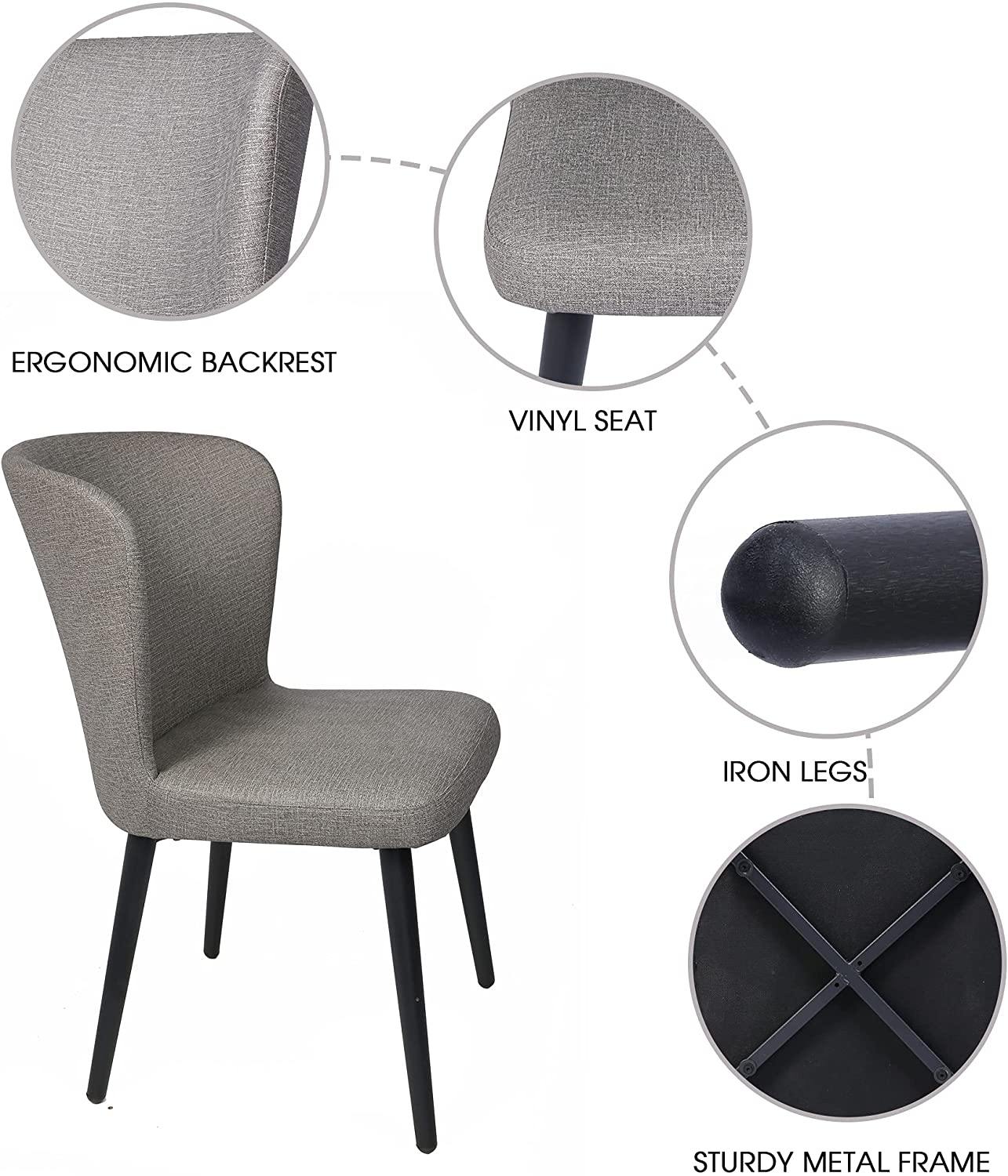 Set of 2 Kitchen Dining Room Chair Leather Chair with Fire Retardant & Water Repellent Vinyl Seat, Grey - Bosonshop