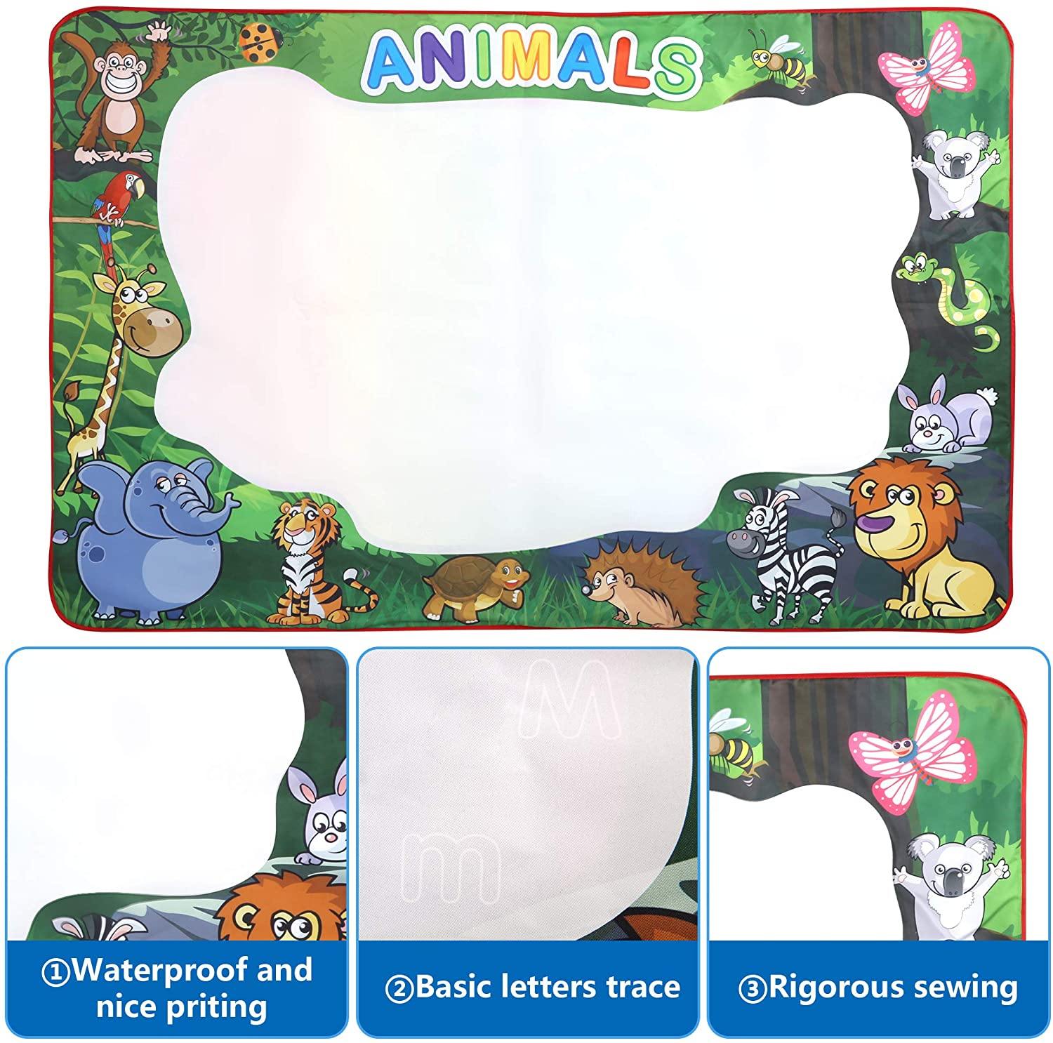 Water Doodle Mat 59 x 39 inches Extra Large for Toddlers Kids Animal Water Drawing Pad Learning Toys Age 3+ - Bosonshop