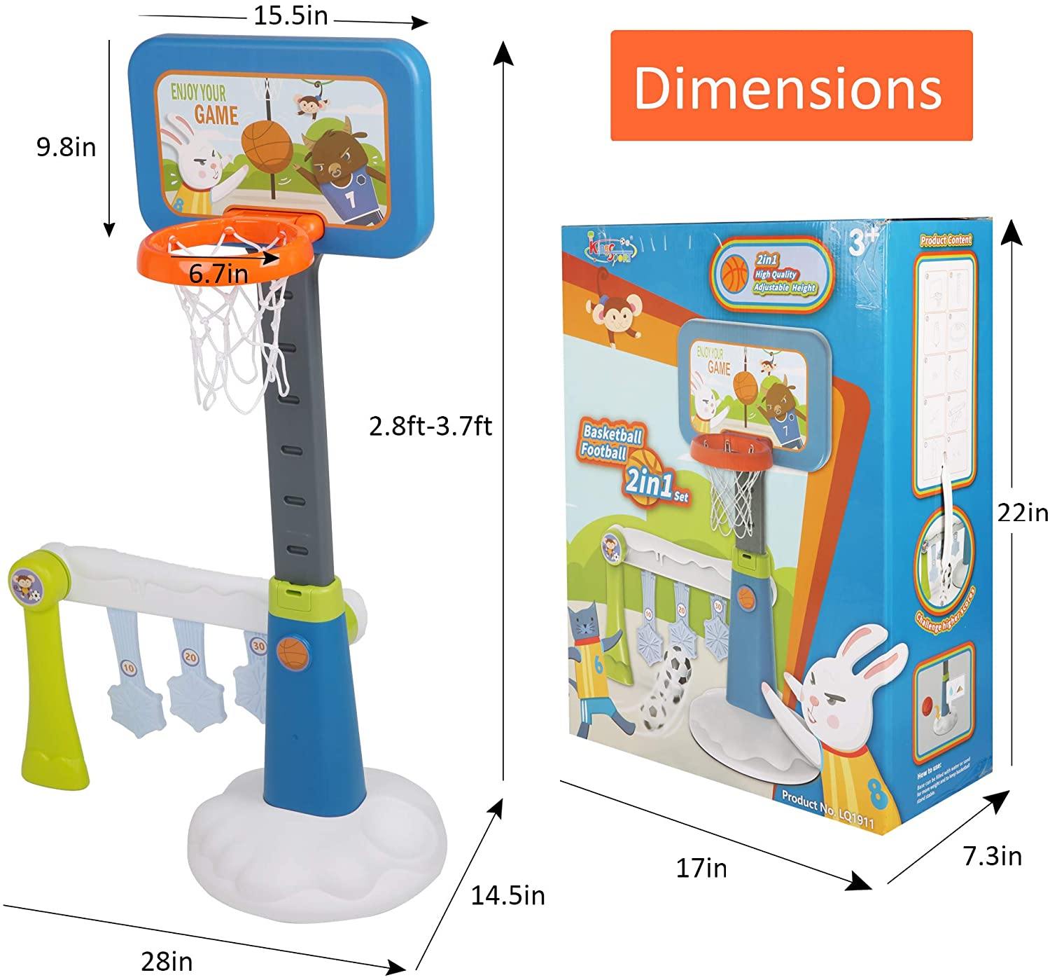 Basketball Hoop for Toddlers Kids 2-in-1 Sports Activity Center Height Adjustable Basketball Goal with Soccer Goal, Infant Indoor and Outdoor Toys - Bosonshop