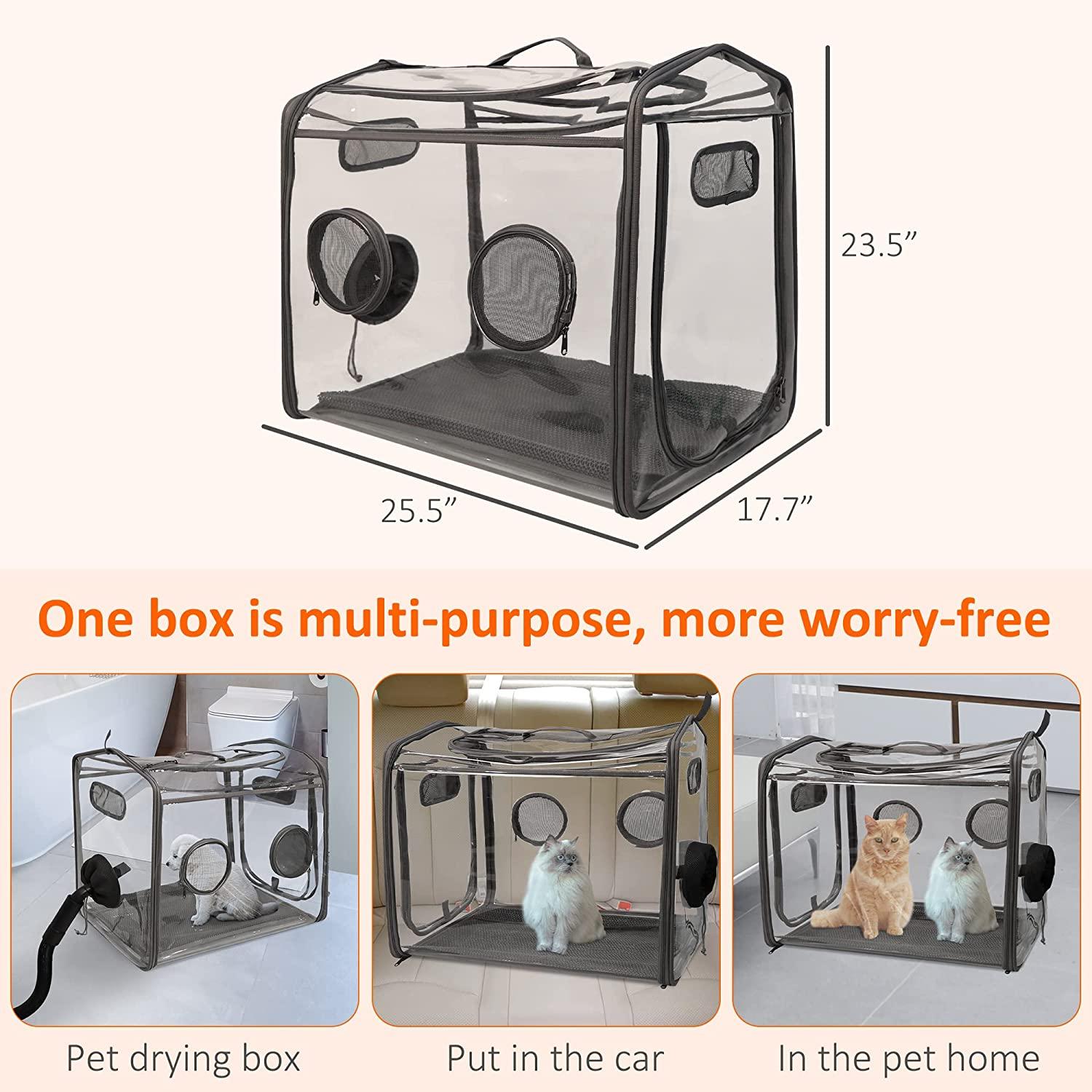 Pet Drying Box, Portable Cat Dryer Box, Foldable Pet Dryer Cage with Transparent PVC Material, Hands-Free, Dog Hair Drying Box - Bosonshop