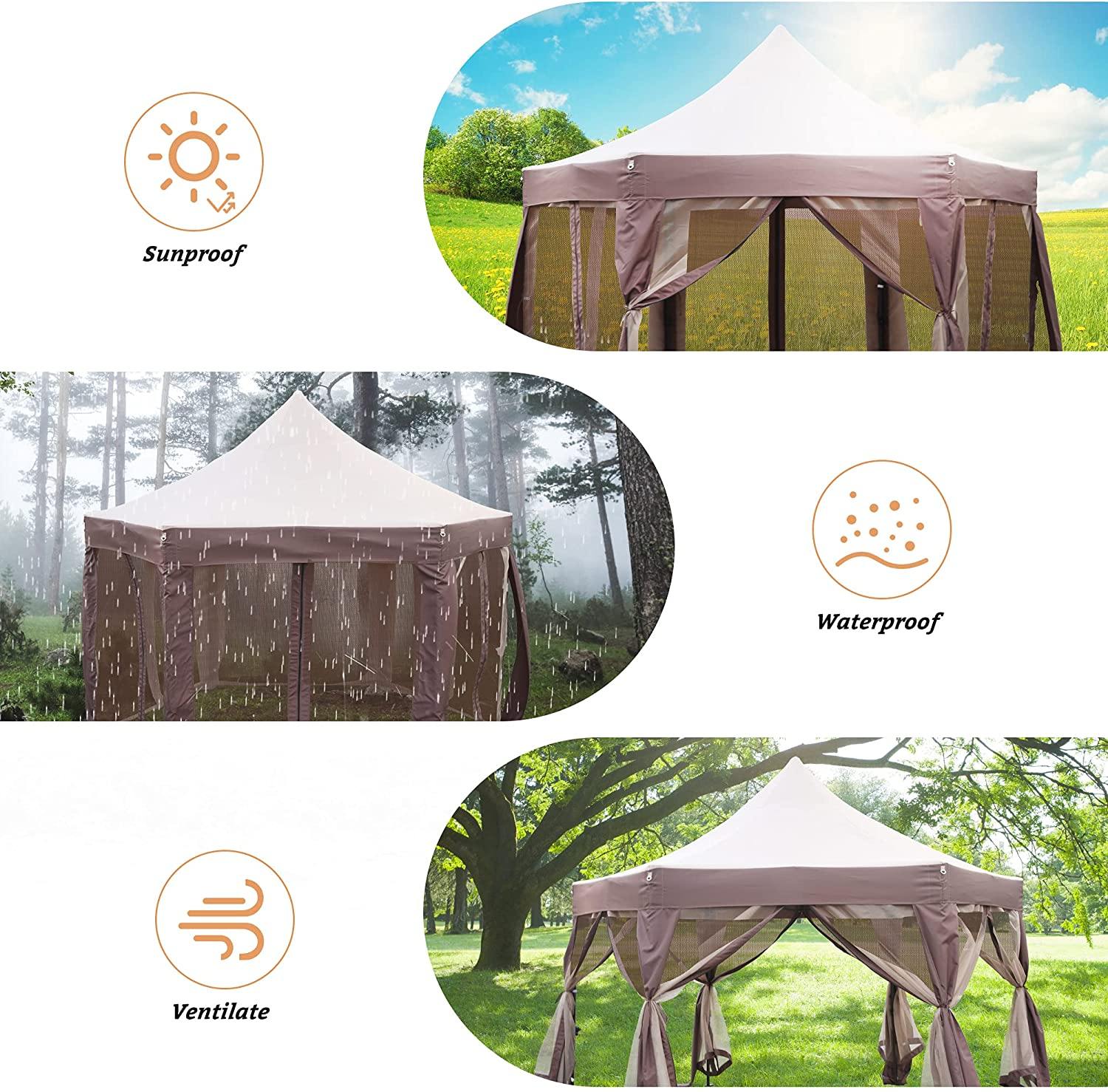 12' x 12' Outdoor Metal Patio Gazebo with Mosquito Netting Pop up Canopy Tent with Iron Frame - Bosonshop