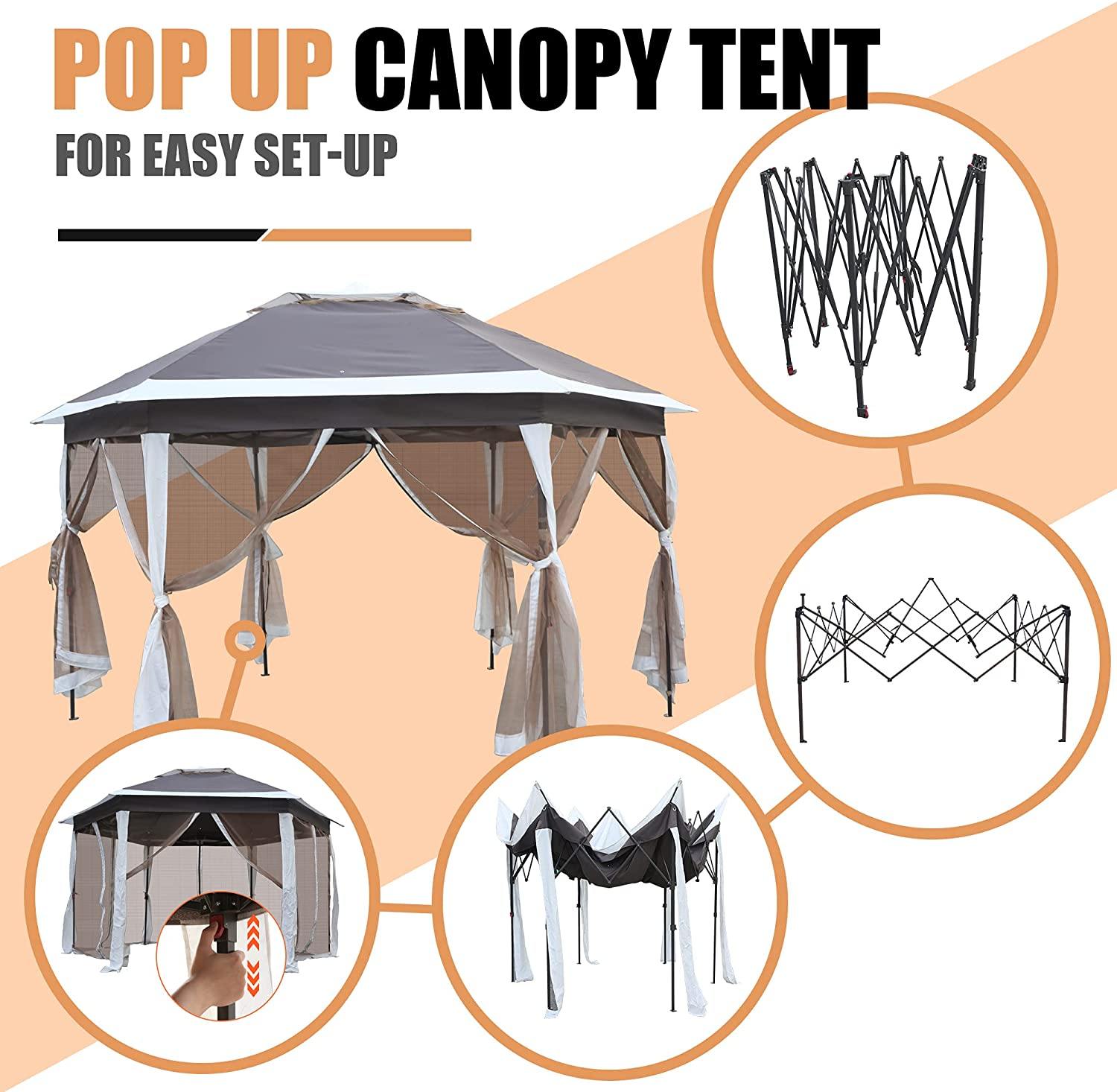 12Ft Outdoor Metal Patio Pop-Up Gazebo with Mesh Nettings for Parties and Outdoor Activities - Bosonshop