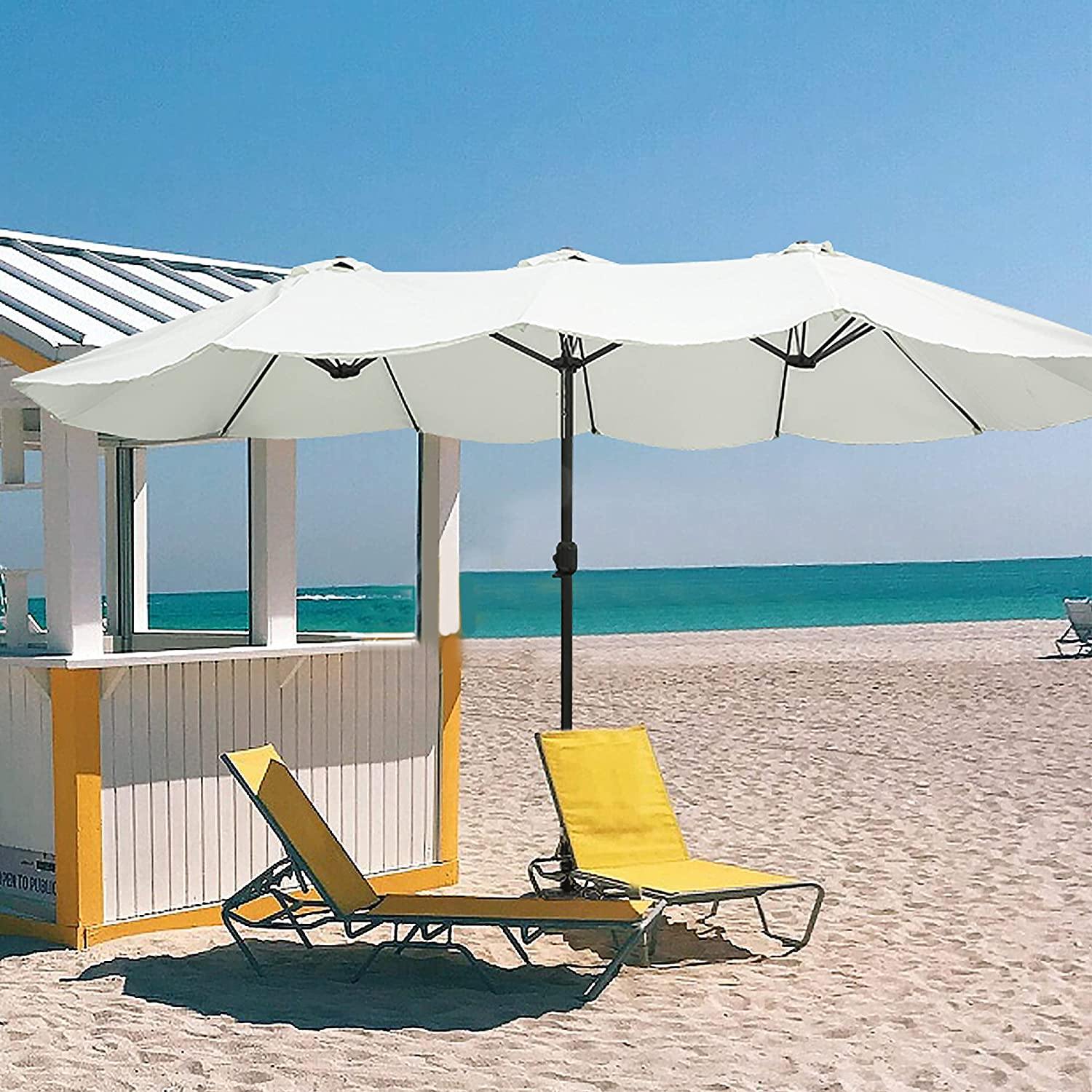 15Ft Double-Sided Outdoor Market Patio Umbrella UV-Resistant Large Umbrella with Crank for Pool, Patio Furniture, Patio Shade - Bosonshop