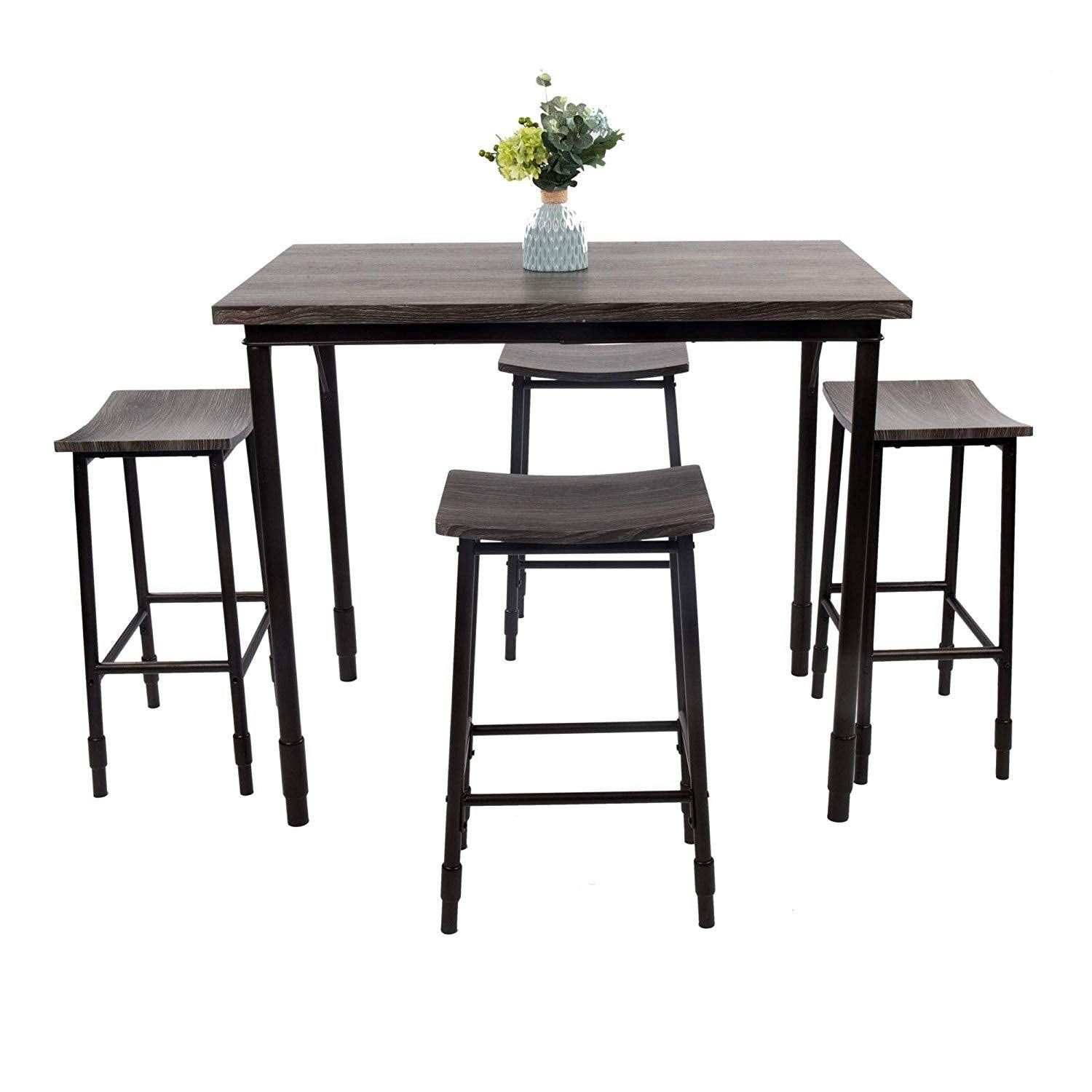 Bosonshop 5-Piece Dining Set with Metal Legs, Industrial Style, Wooden