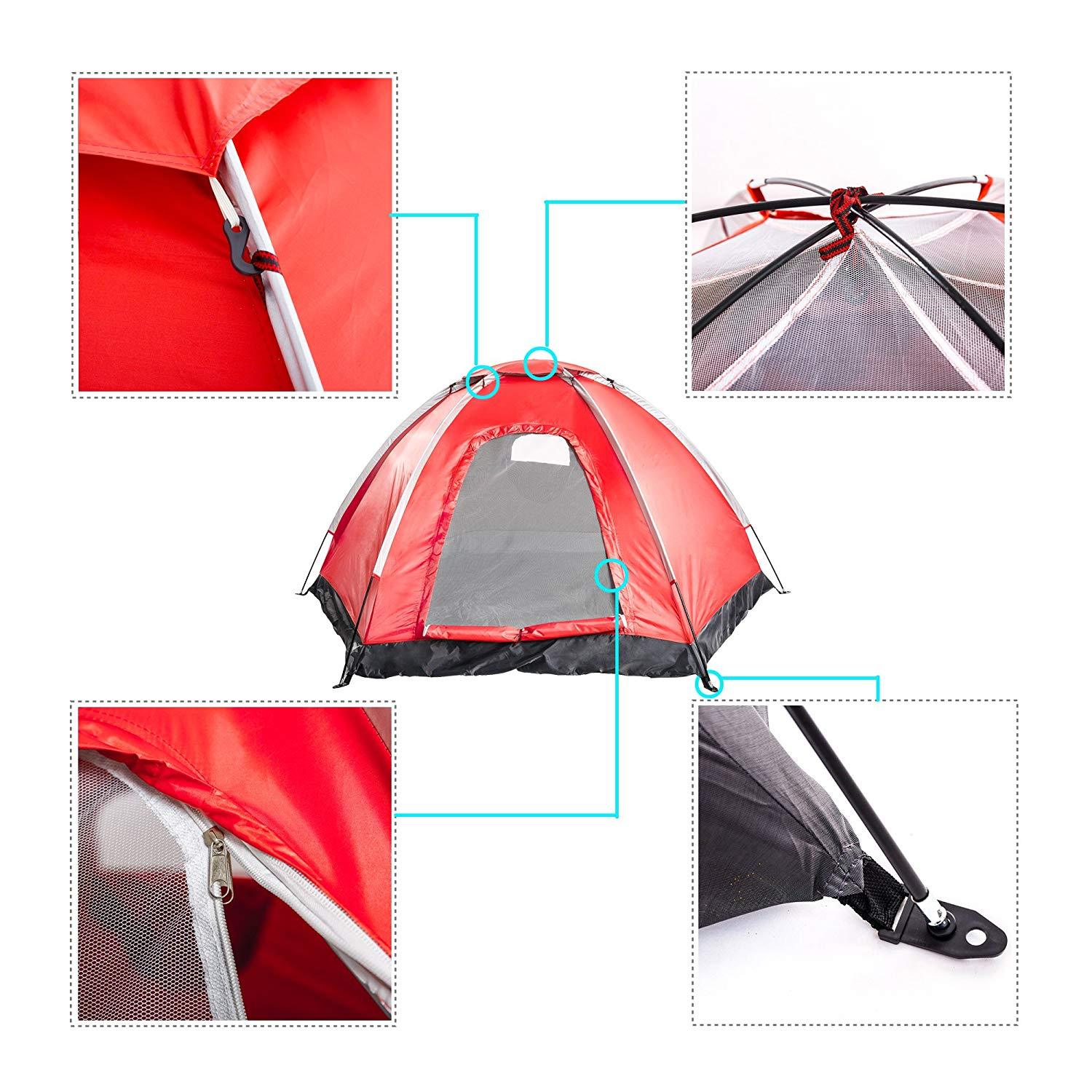 Bosonshop 2-3 Person Tent with Carry Bag Waterproof Moisture-proof, Red