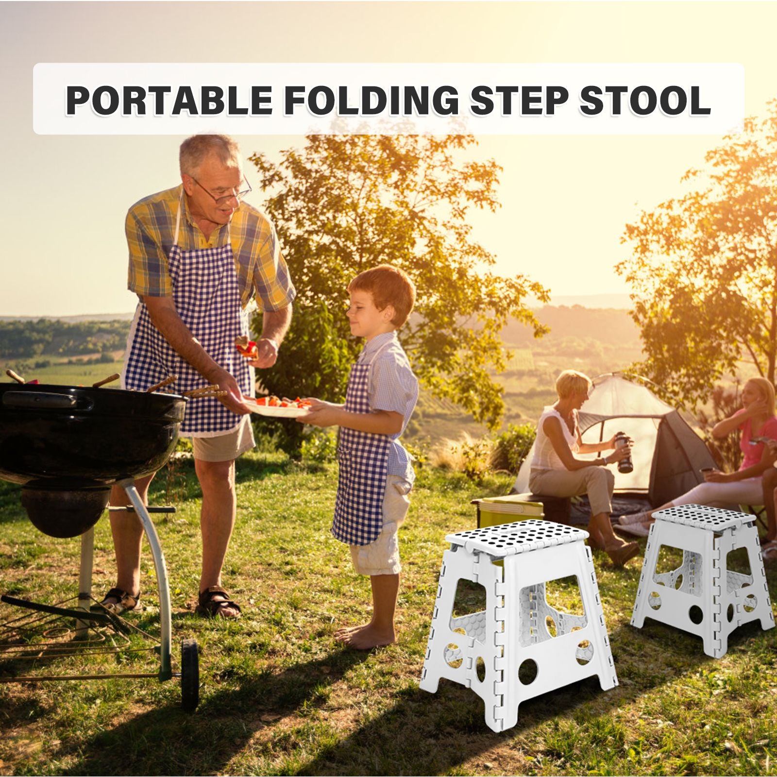 2 Pack Folding Step Stool with Portable Carrying Handle Safe Enough, White - Bosonshop