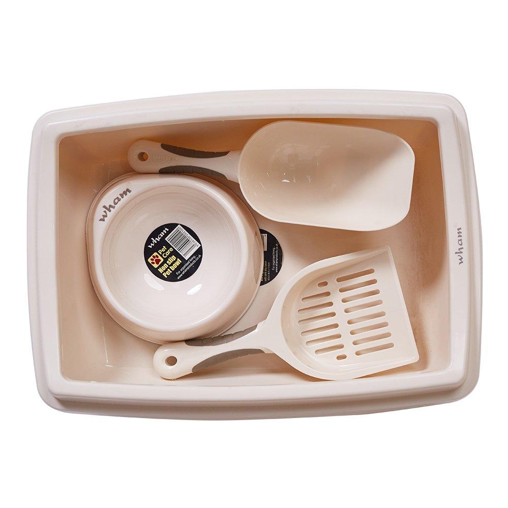 Bosonshop Plastic Pet Supplies Set Cat Kitten Dog Litter Tray, Bowl, Litter Scoop and Food Scoop