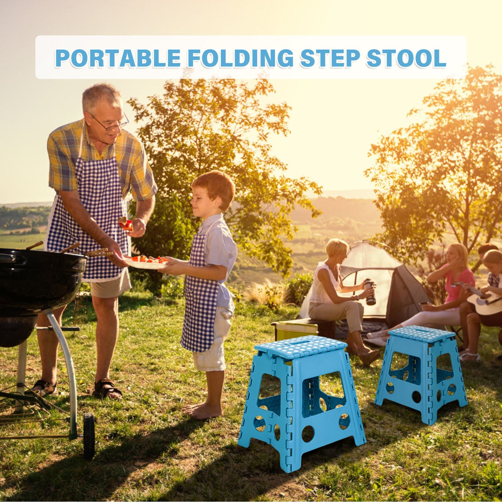 2 Pack Folding Step Stool with Portable Carrying Handle Safe Enough, 300 lbs capacity, Blue - Bosonshop