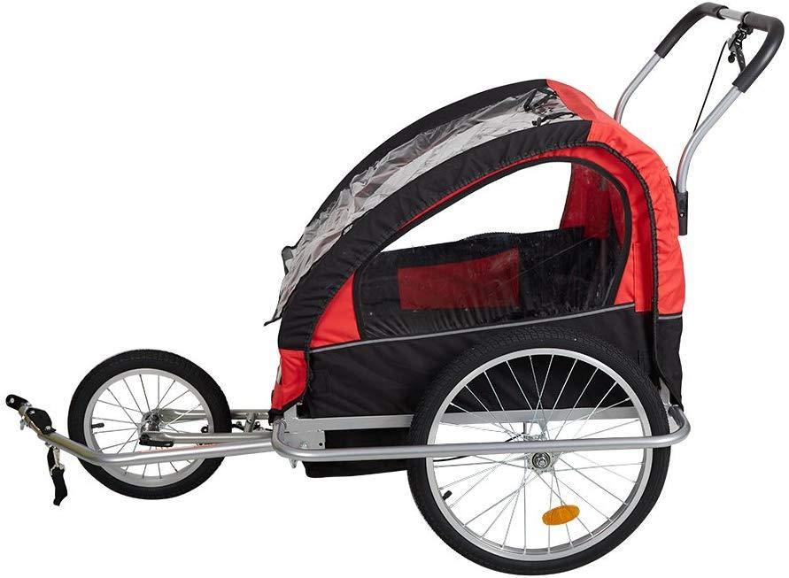 Double Child Kids Bike Trailer Bicycle Carrier 2-Seater Baby Stroller Jogger for Outdoor Travel Walking Cycling, 2-in-1, Red - Bosonshop