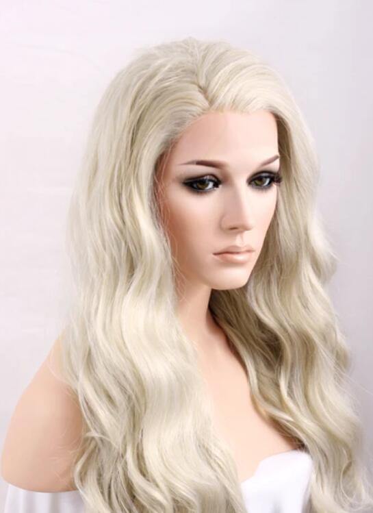 Wavy Light Ash Blonde Lace Front Synthetic Wig - Bosonshop