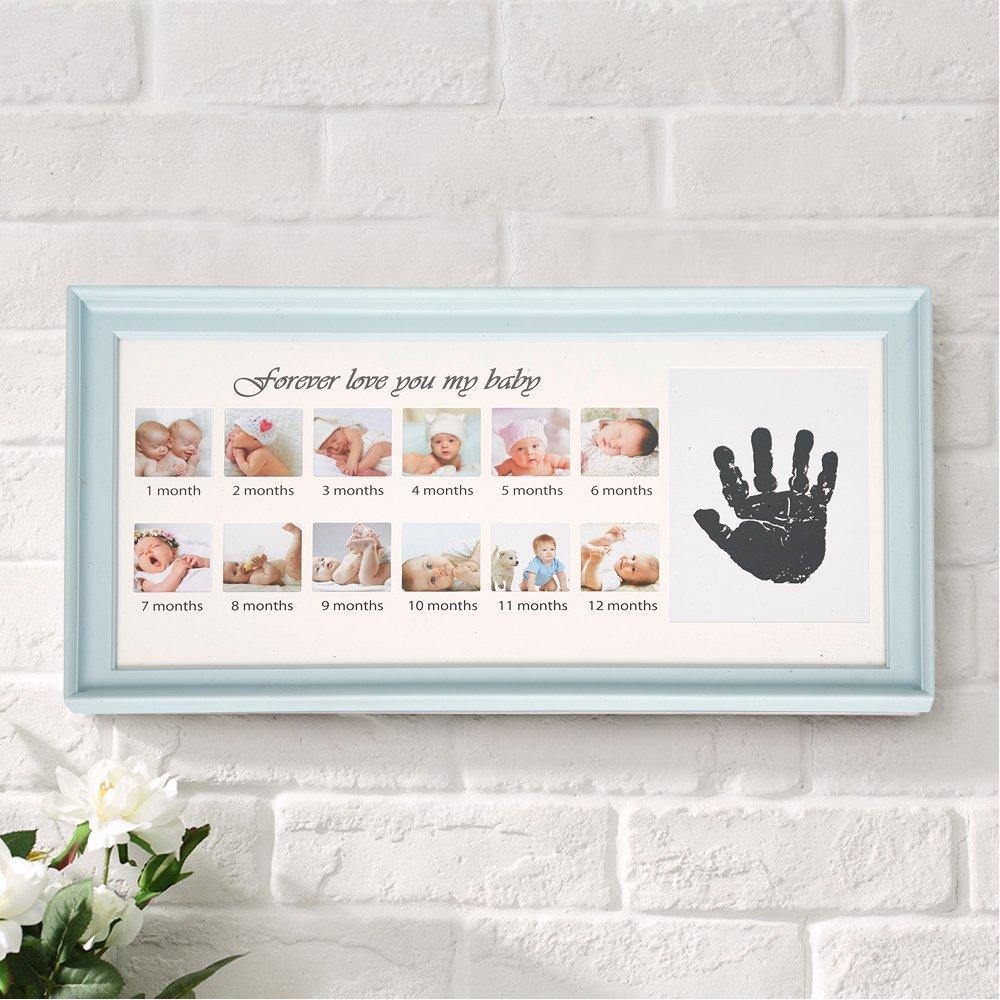 Bosonshop Baby Handprint Kit & Footprint Photo Frame for Newborn Girls and Boys, Blue