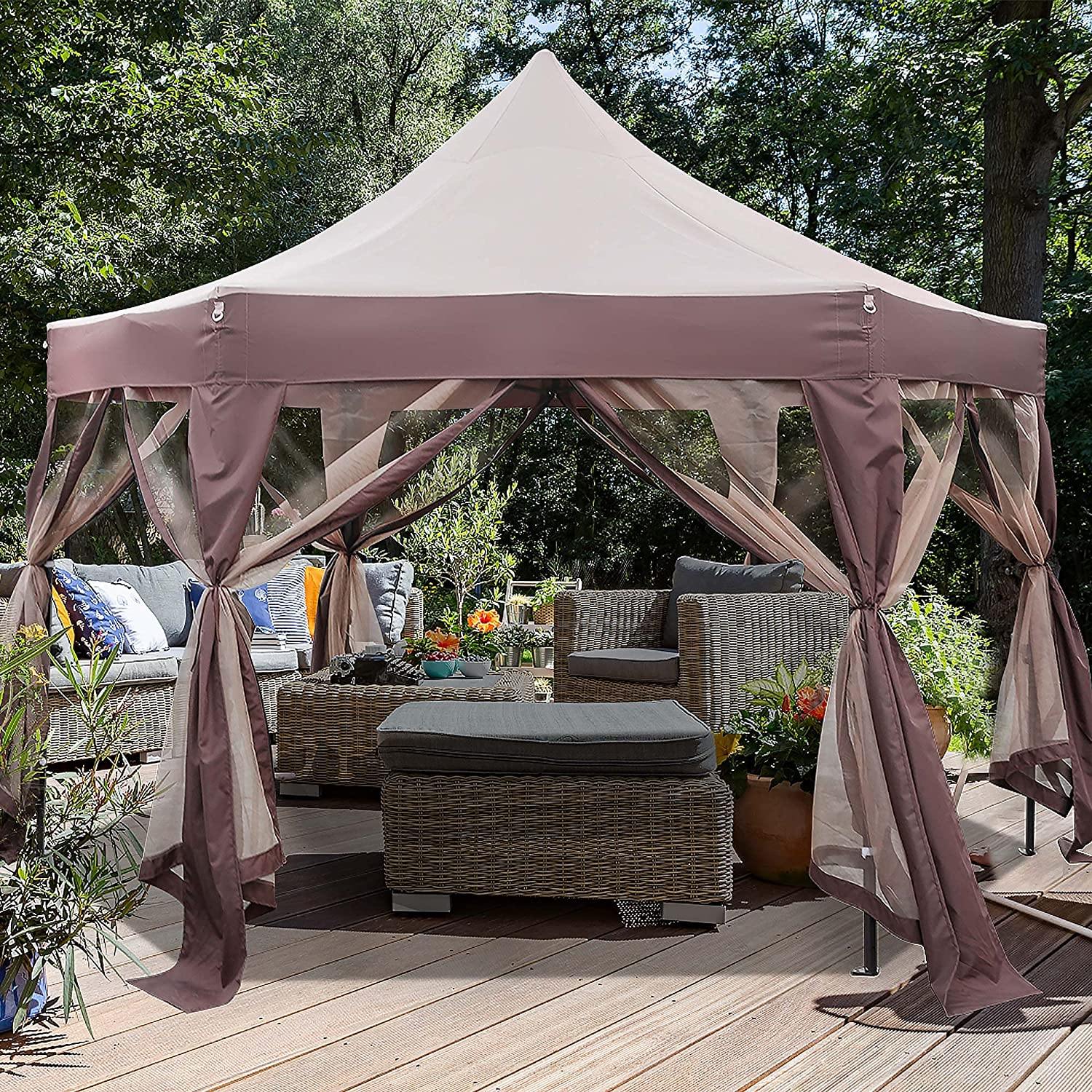 12' x 12' Outdoor Metal Patio Gazebo with Mosquito Netting Pop up Canopy Tent with Iron Frame - Bosonshop