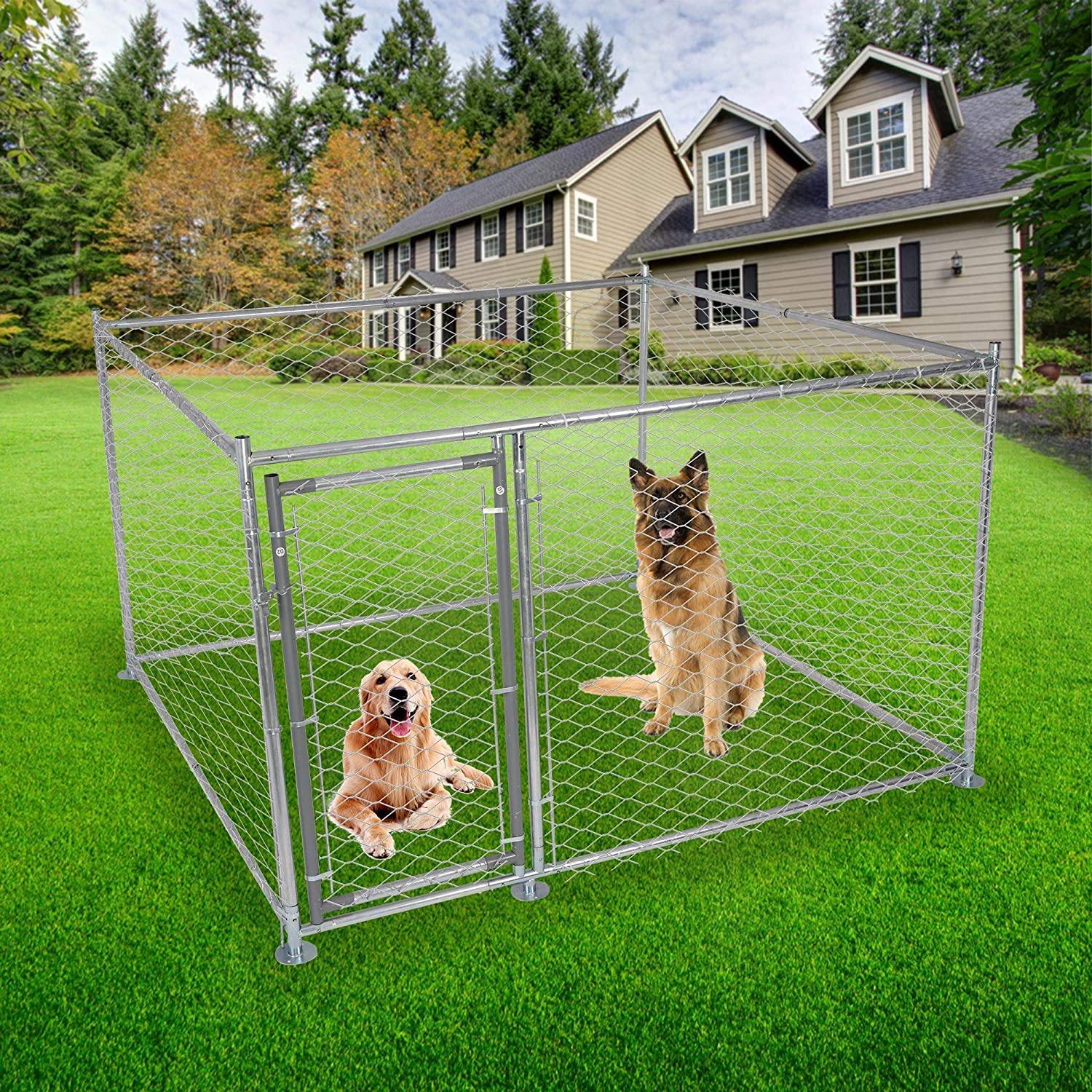 Outdoor Metal Dog Playpen For Your Puppy, Exercise Pens For Puppies, Chain Link Dog Kennel, 6.5' x 6.5' x 4' - Bosonshop