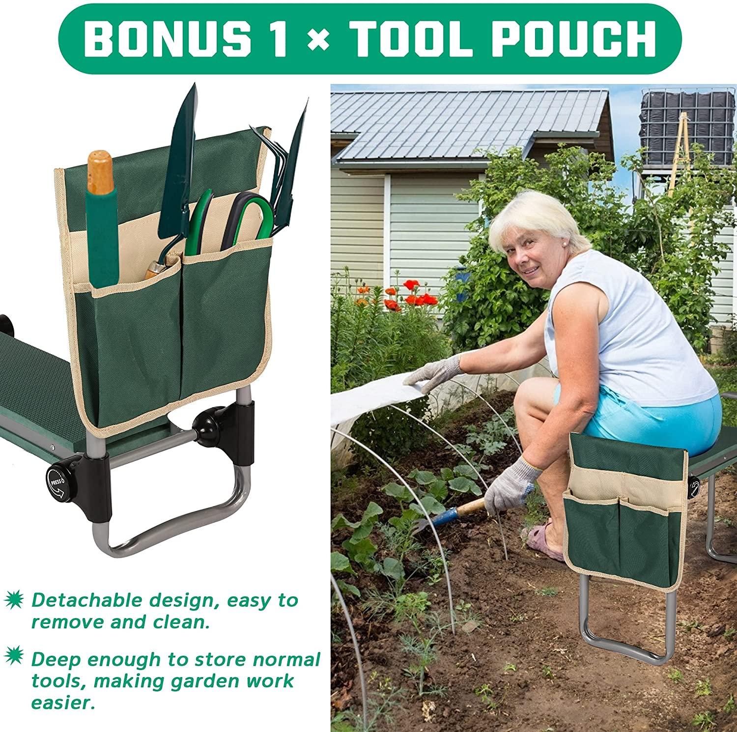 Garden Kneeler and Seat Heavy Duty Kneeling Bench Portable Upgrade Button Folding Stool, Gardener w/Tool Pouch - Bosonshop