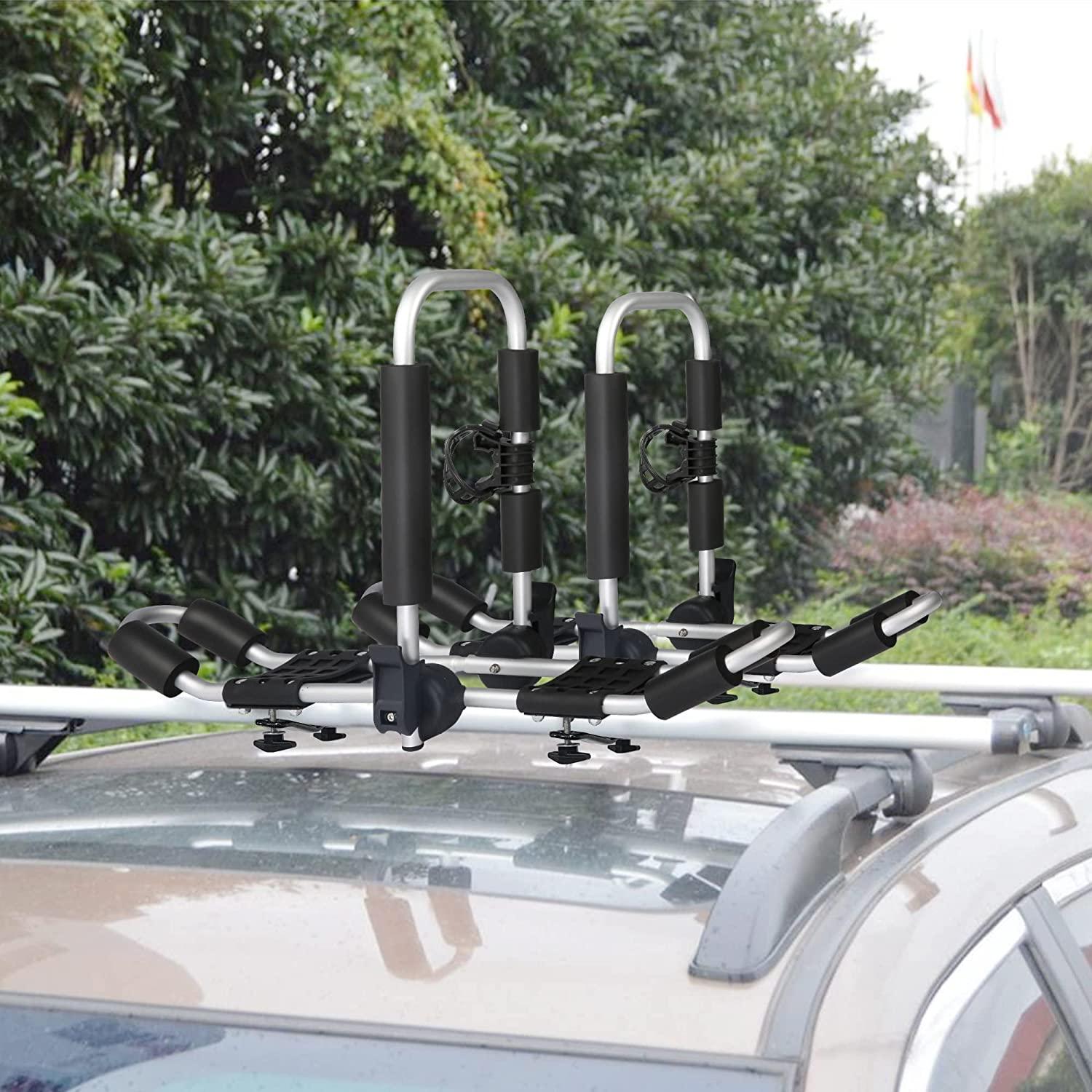 2 in 1 Kayak Roof Rack, 2 Pack Folding Bilateral Car Racks for Canoe,SUP,Surfboard,Ski Board, Kayak J-Bar Storage on SUV and Truck Crossbar - Bosonshop