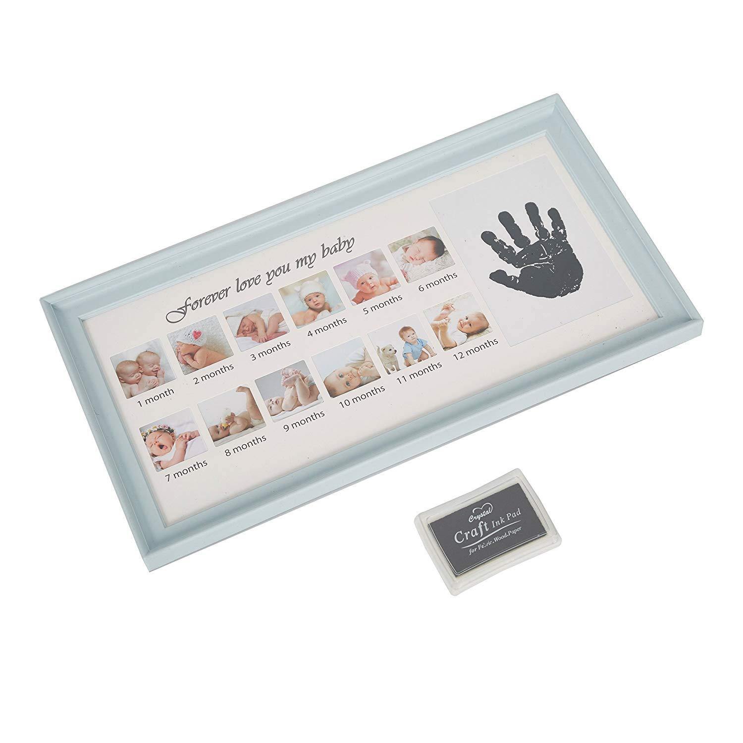 Bosonshop Baby Handprint Kit & Footprint Photo Frame for Newborn Girls and Boys, Blue