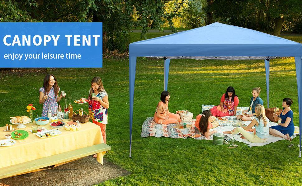 Pop Up Canopy Tent with Mesh Sidewall 10'x10'x8.2' Height Adjustable Outdoor Gazebos, Blue - Bosonshop