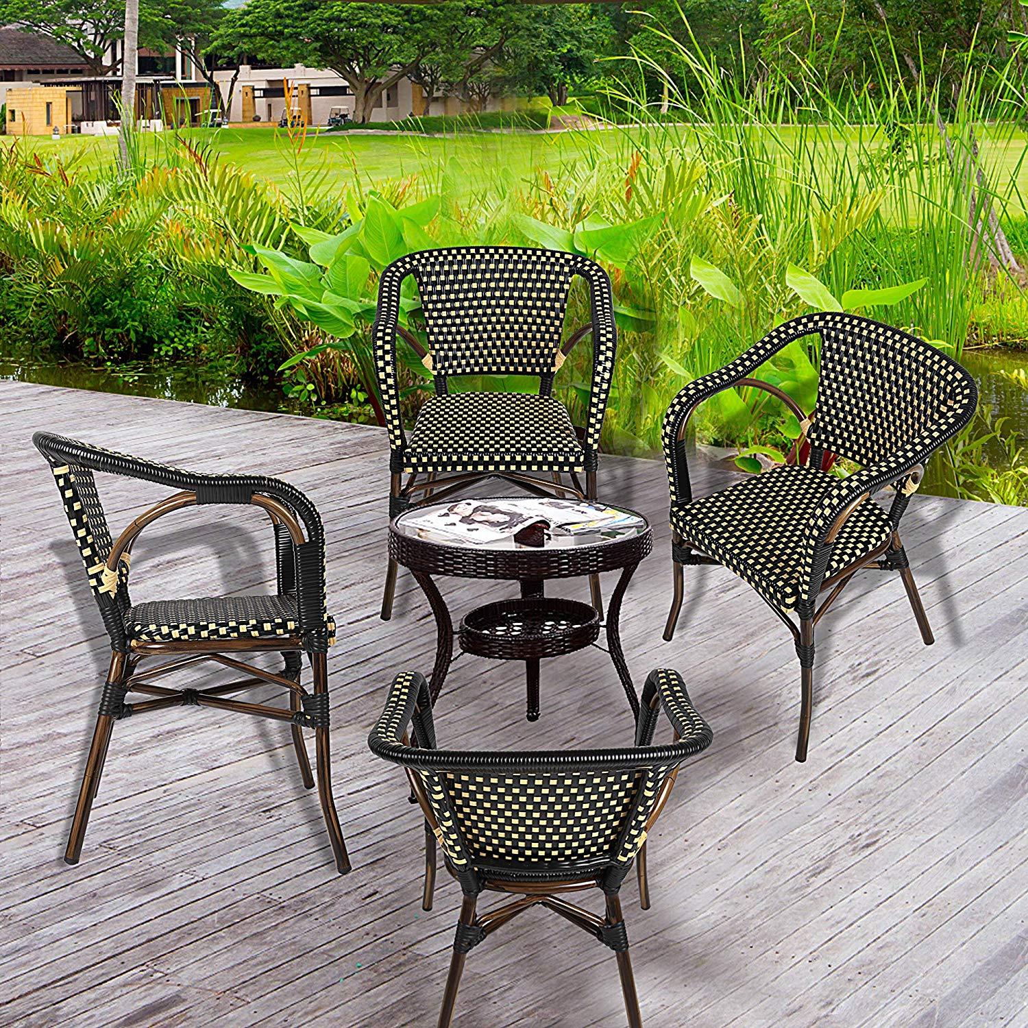 Bosonshop Indoor Outdoor Use Garden Lawn Backyard Bistro Cafe Stack Chair,All Weather Resistant