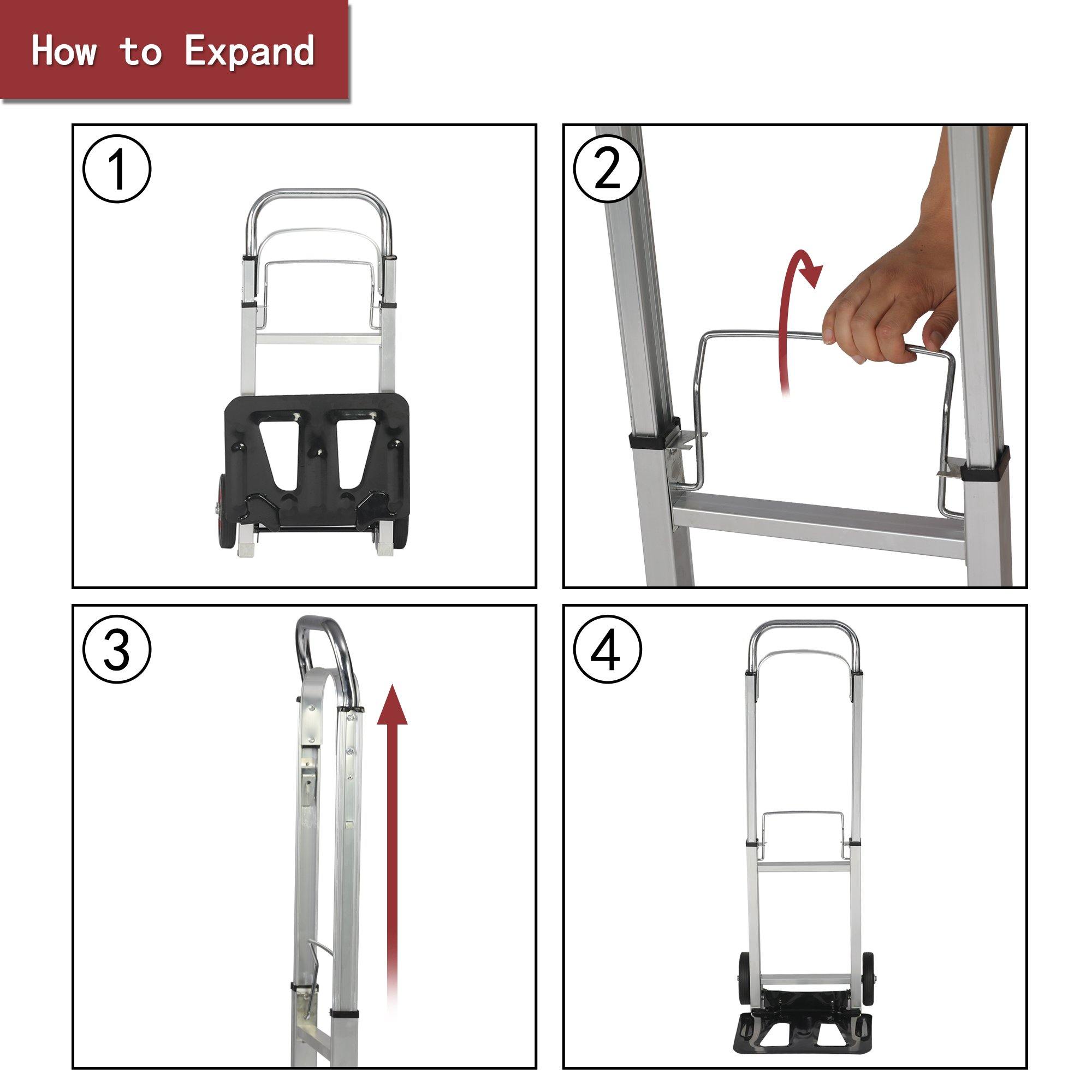 Hand Truck Dolly Portable Folding Compact Trolley Heavy-duty Aluminum Luggage Cart with 2 Wheels - Bosonshop