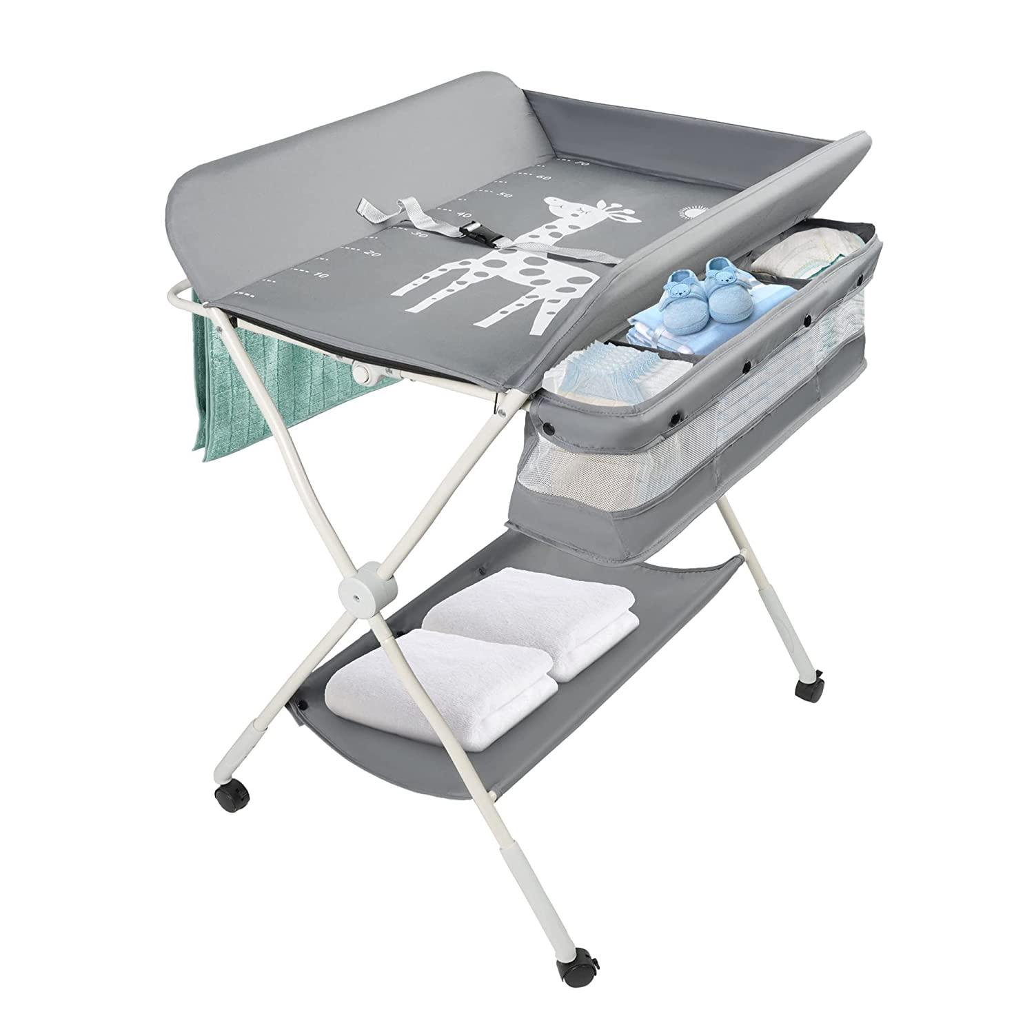 (Out of Stock) Folding Portable Baby Diaper Changing Station with Wheels, Adjustable Height Changing Table - Bosonshop