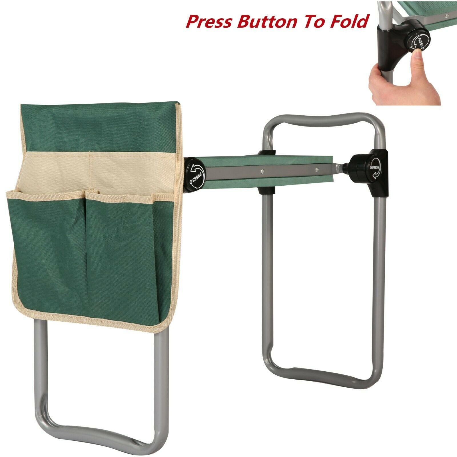 Garden Kneeler and Seat Heavy Duty Kneeling Bench Portable Upgrade Button Folding Stool, Gardener w/Tool Pouch - Bosonshop