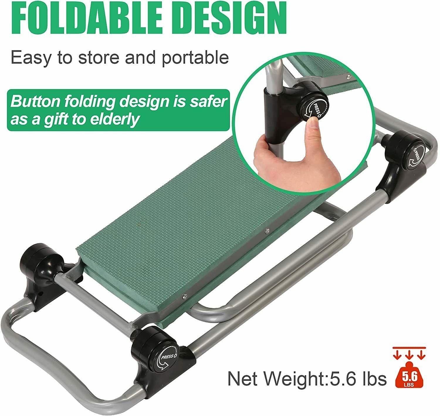 Garden Kneeler and Seat Heavy Duty Kneeling Bench Portable Upgrade Button Folding Stool, Gardener w/Tool Pouch - Bosonshop