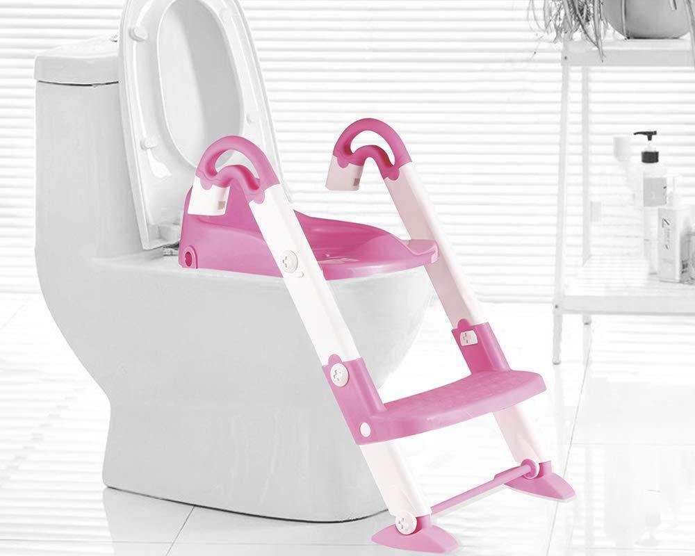 Bosonshop Kid’s 3 in 1 Potty Training Toilet Seat with Adjustable Ladder, Pink