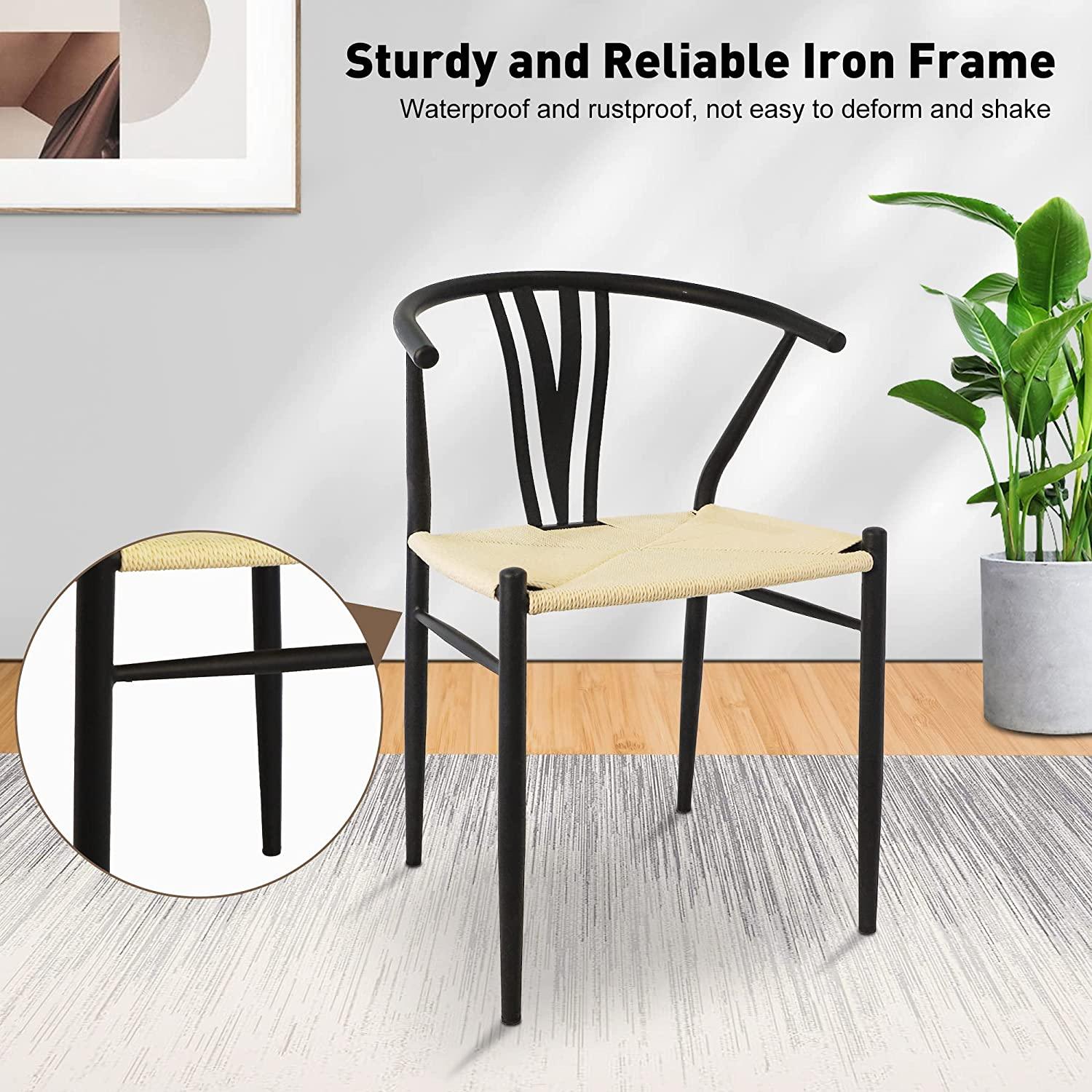 Set of 2 Mid-Century Modern Hand-Woven Paper Rattan Dining Side Chairs - Bosonshop